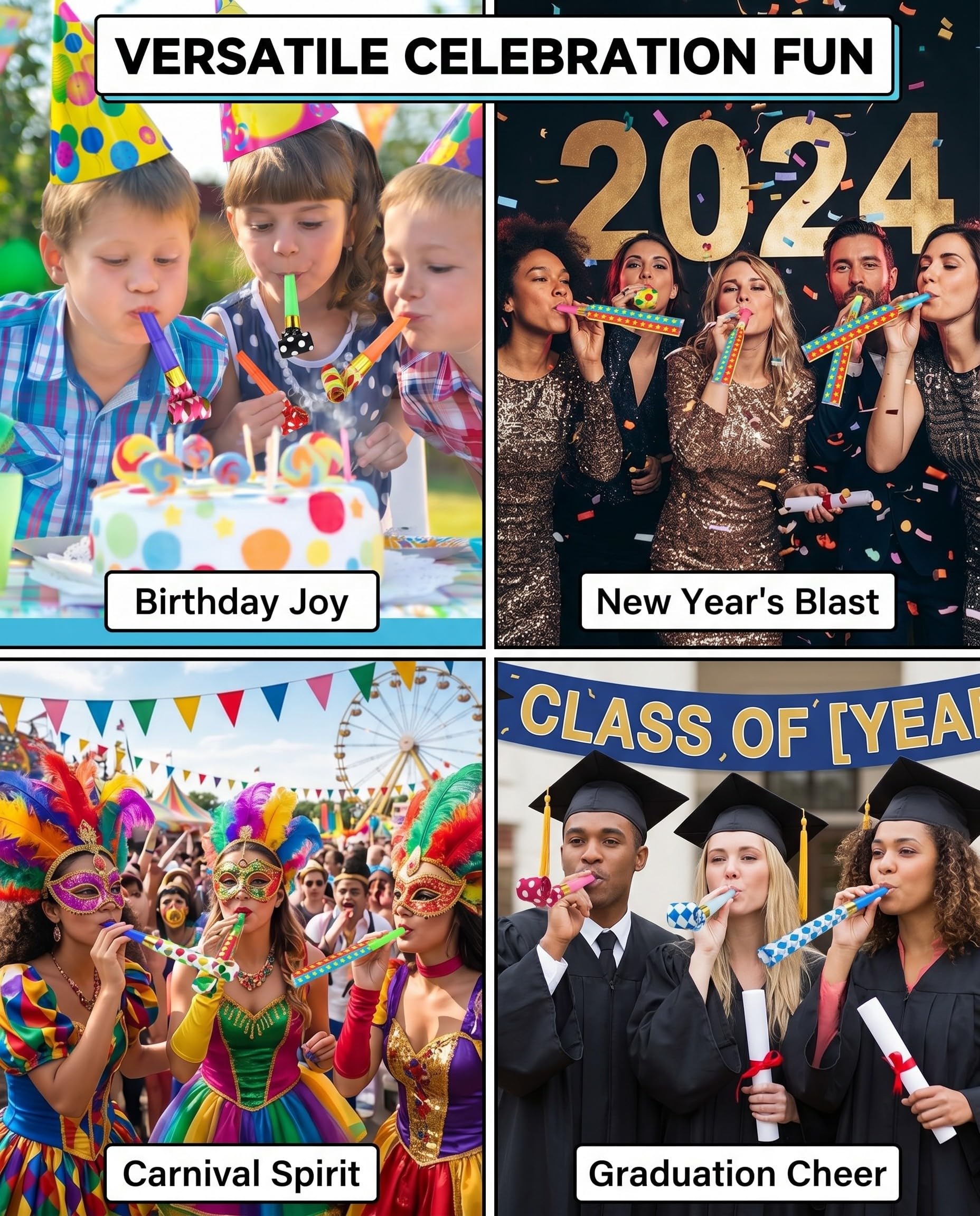 Langues de Belle-Mère - Lot de 24 Souffleurs de Fête Multicolores en Plastique. Idéal Anniversaire Enfant, Carnaval & Fêtes, crée une ambiance joyeuse.