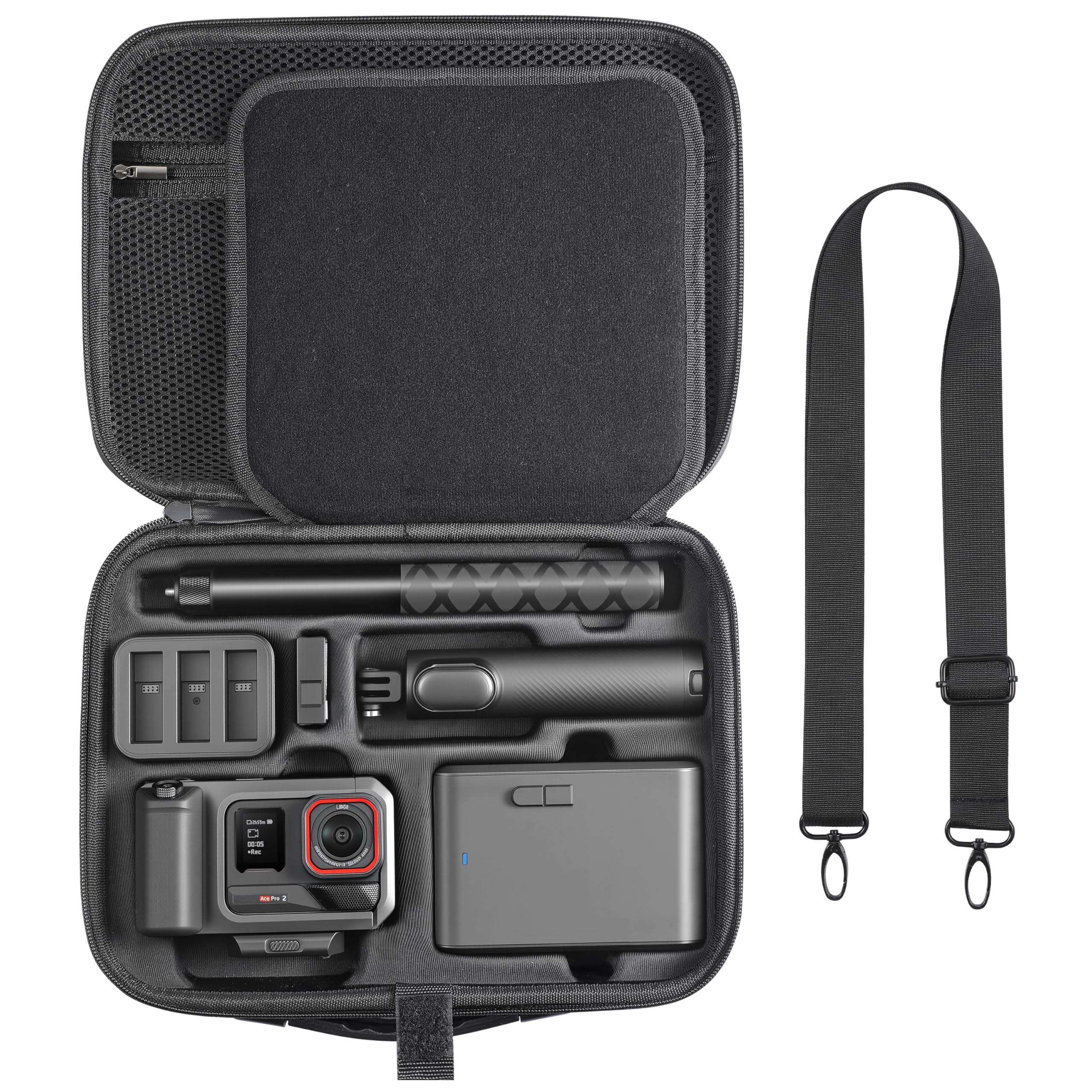 Tasche für Insta360 ACE Pro/Ace Pro 2 Xplorer Grip Pro Flash Print Bundle Case Zubehör Hard Storage Reisetasche Erweiterung Käfig für Insta 360 Mini 2-in-1 Stativ/114cm Selfie Stick
