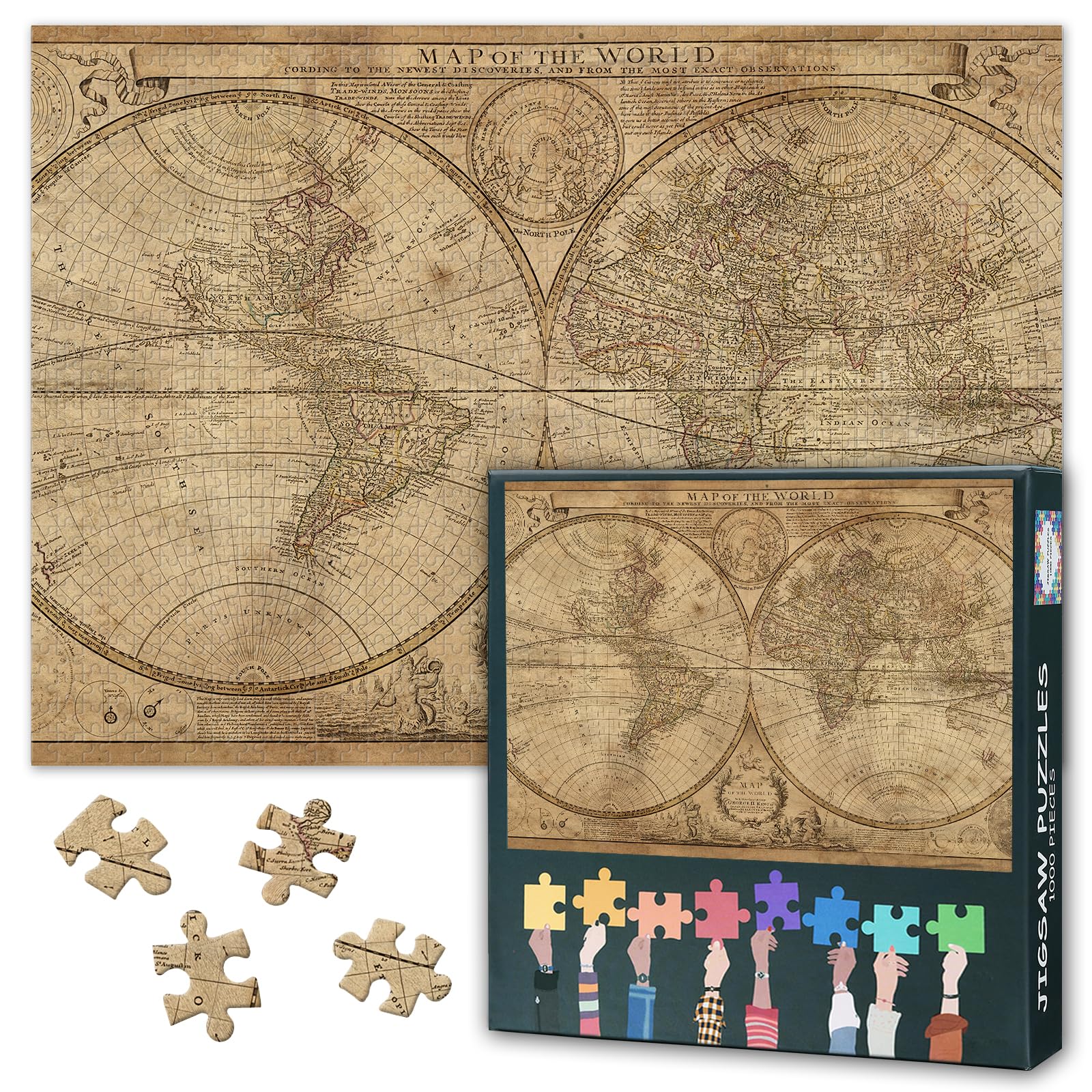 Puzzles for Adults 1000 Pieces, Ancient Map Jigsaw Puzzles, World Map of the 18 Century Adult Puzzle for Adults, Educational Fun Games or Toys for Elders Friends 20X27 INCH