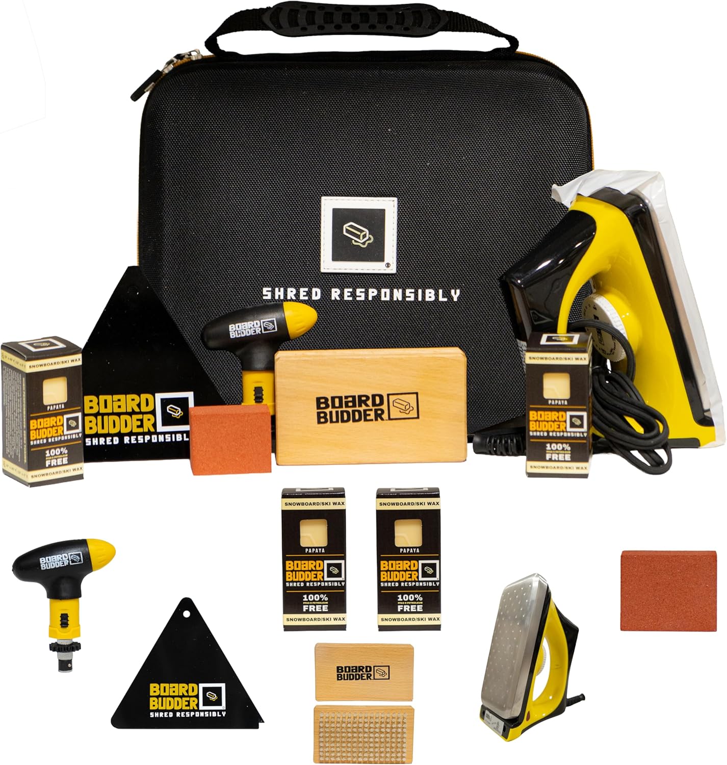 Black Box Ski and Snowboard Waxing Kit - Complete Tuning Set with Precision Temp Wax Iron, All-Condition Wax, Nylon Brush, Multi-Tool, Gummy Stone, and Scraper