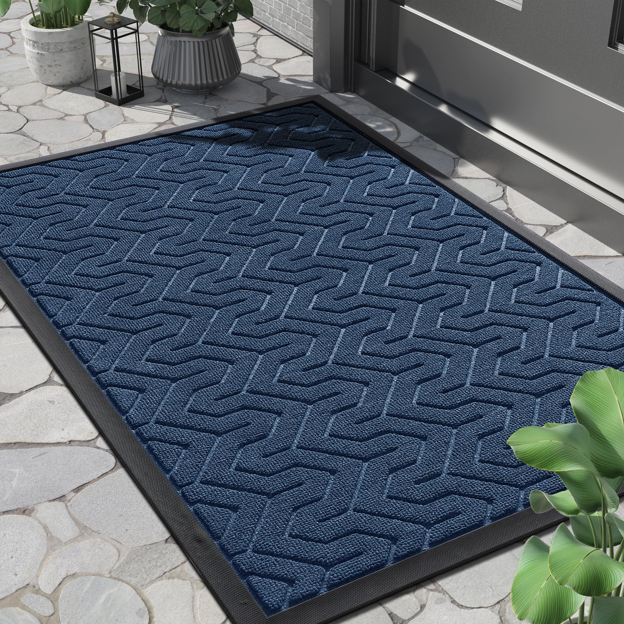 Yimobra Front Door Mat Outside Entrance 29.5x17, Waterproof Heavy Duty Outdoor Mats for Front Door, Non Slip Rubber Entry Mat for Garage Patio Indoor,