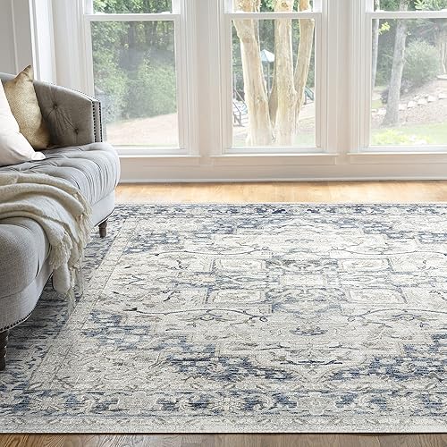Aliah - Alfombra grande de 8 x 10 pulgadas, color gris crema, para sala de estar, dormitorio, comedor, entrada, entrada interior o cocina, alfombras