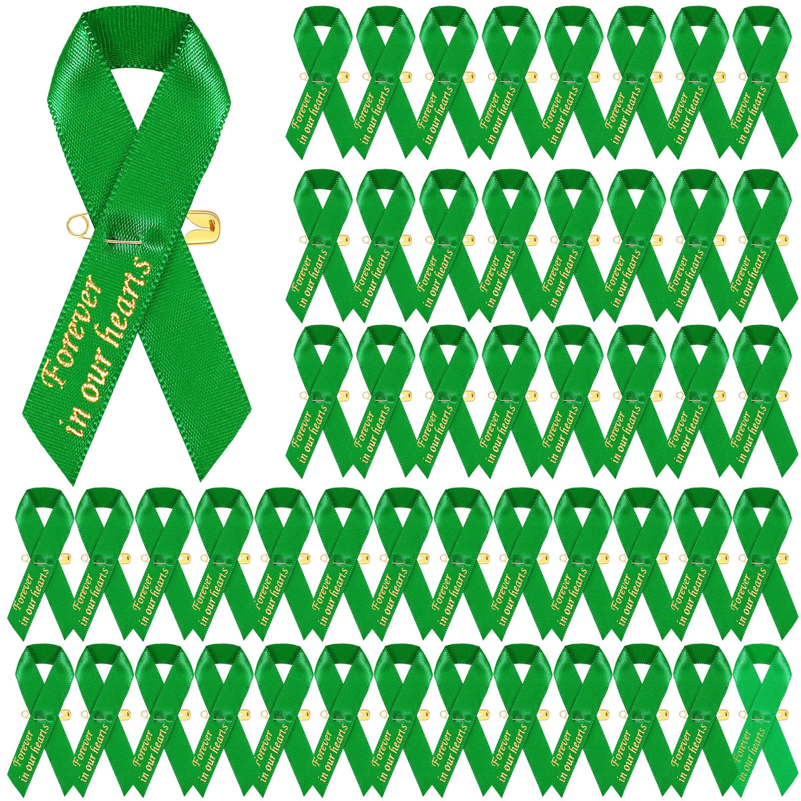 Ysleen 50 Pcs Memorial Ribbons Funeral Personalized Ribbon Pin, Green