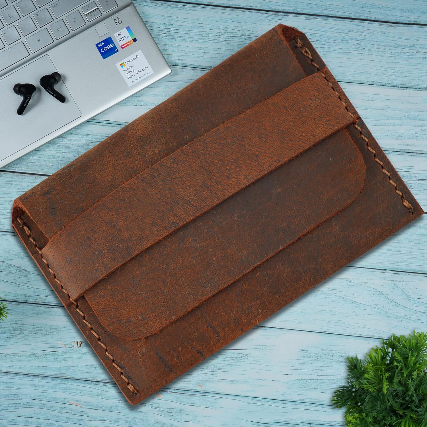 Distressed Leather Business Card Holder, Credit Card Wallet for Men or Women, Slim, Compact, and Vintage Brown Leather Card Holder for Pocket or Purse, Minimalist and Stylish Card Organizer - Image 6