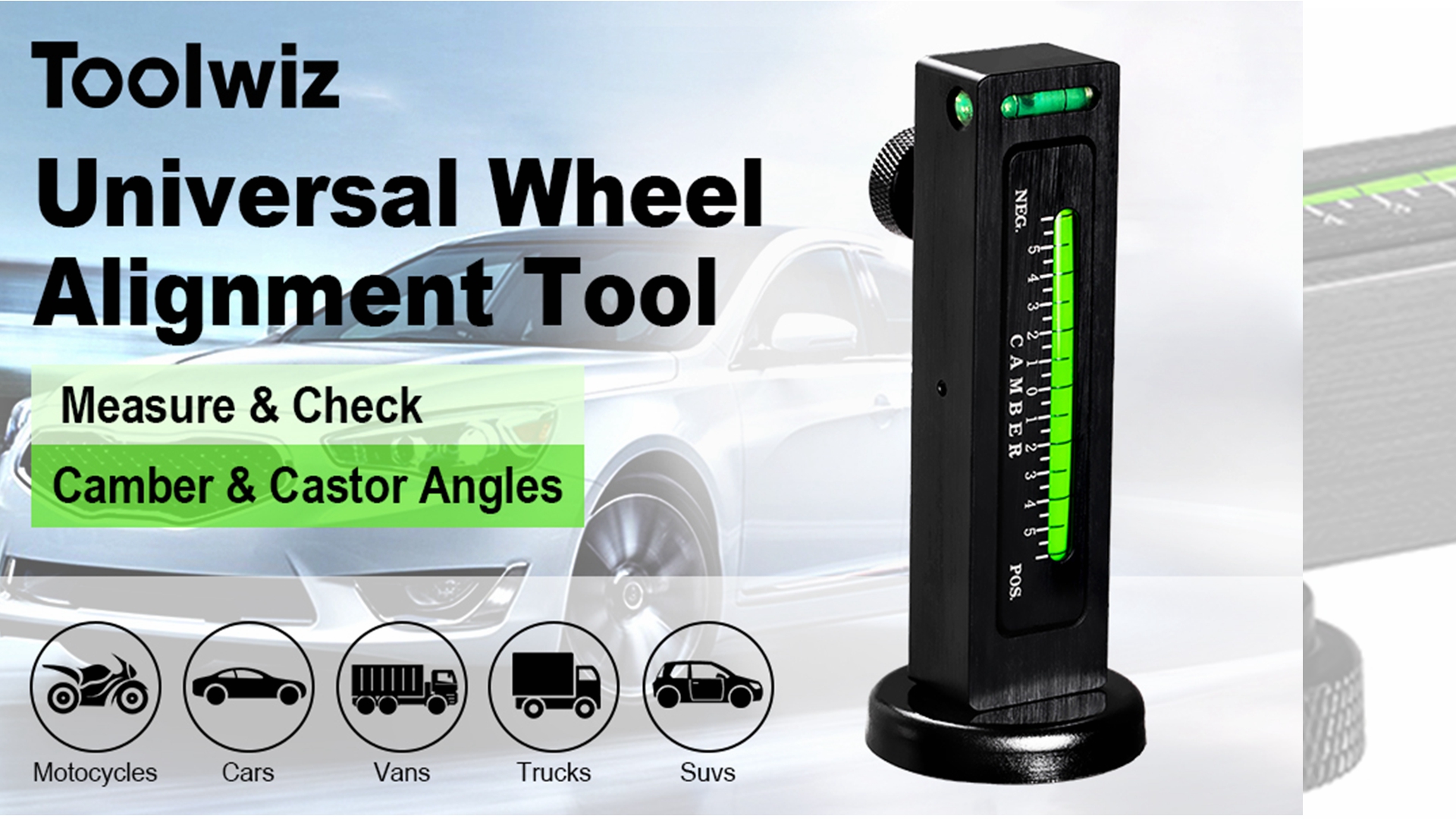 Walbest Adjustable Magnetic Gauge Tool Camber Castor Strut Wheel Alignment Tool Truck Car Rv Tire Repair Ingenious Design Practical Circular End Moun - View #4