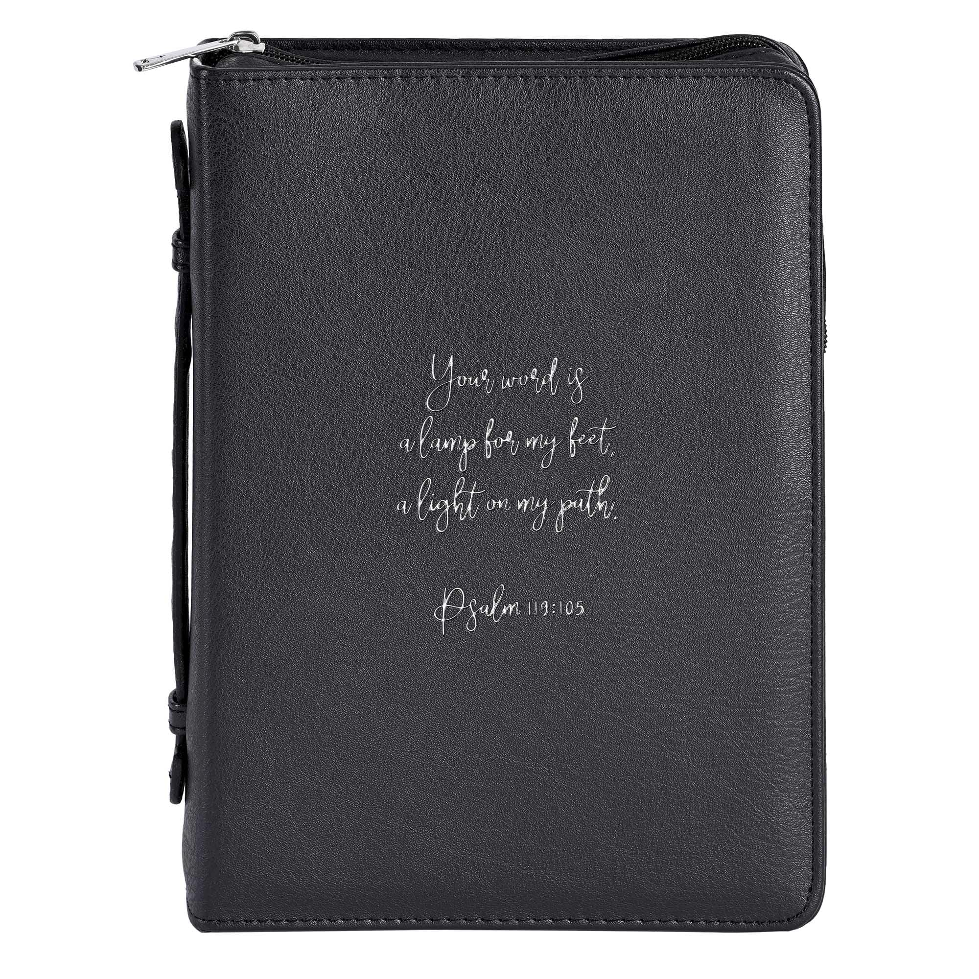 White Dove Designs Bible Cover-Your Word is A Lamp/Psalm 119:105-Black-XLG