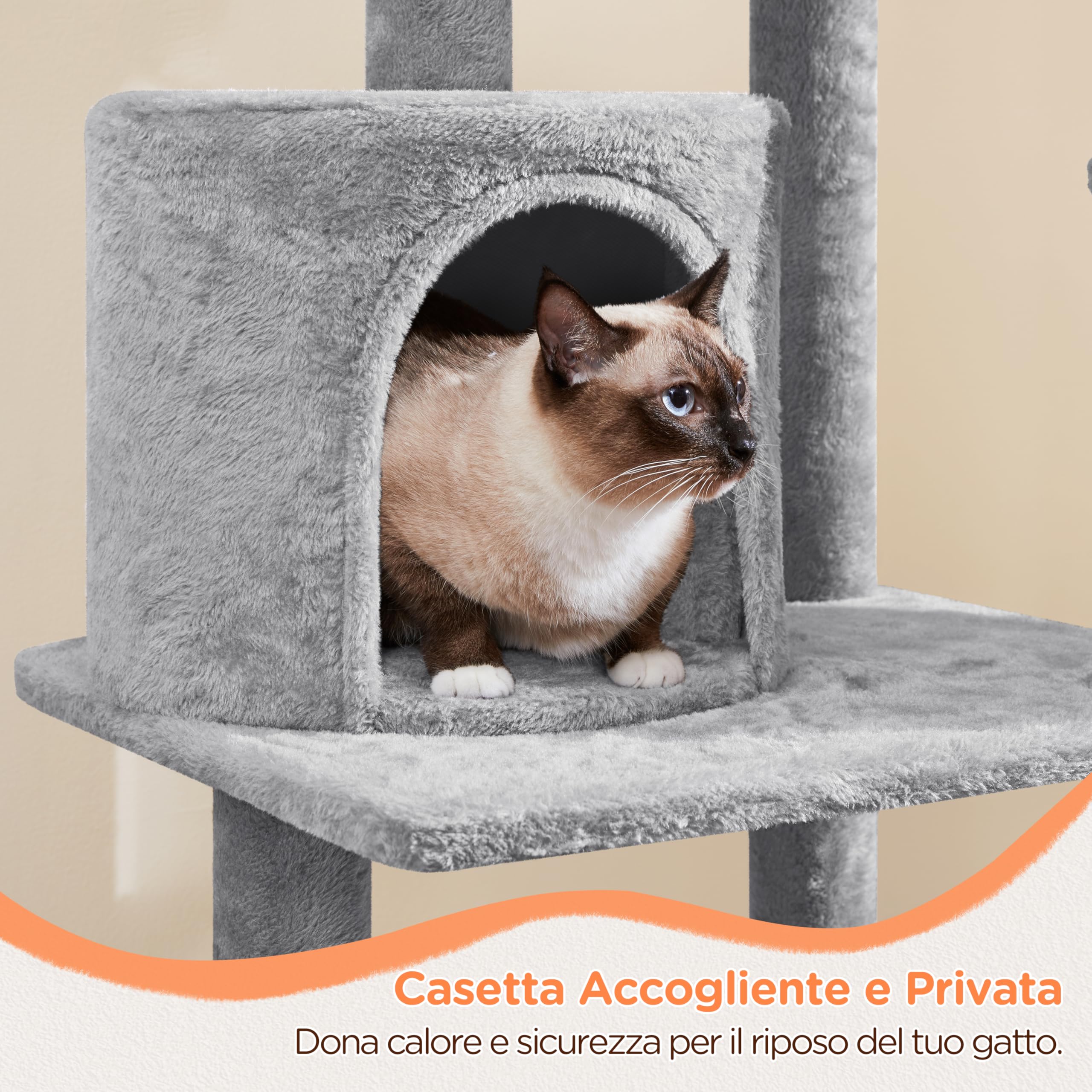 Yaheetech Albero Tiragraffi in Sisal Naturale e Truciolato 48,5 cm × 40,5 cm × 145 cm Torre per Gatti con Posatoio Gioco Condominio Grigio Chiaro