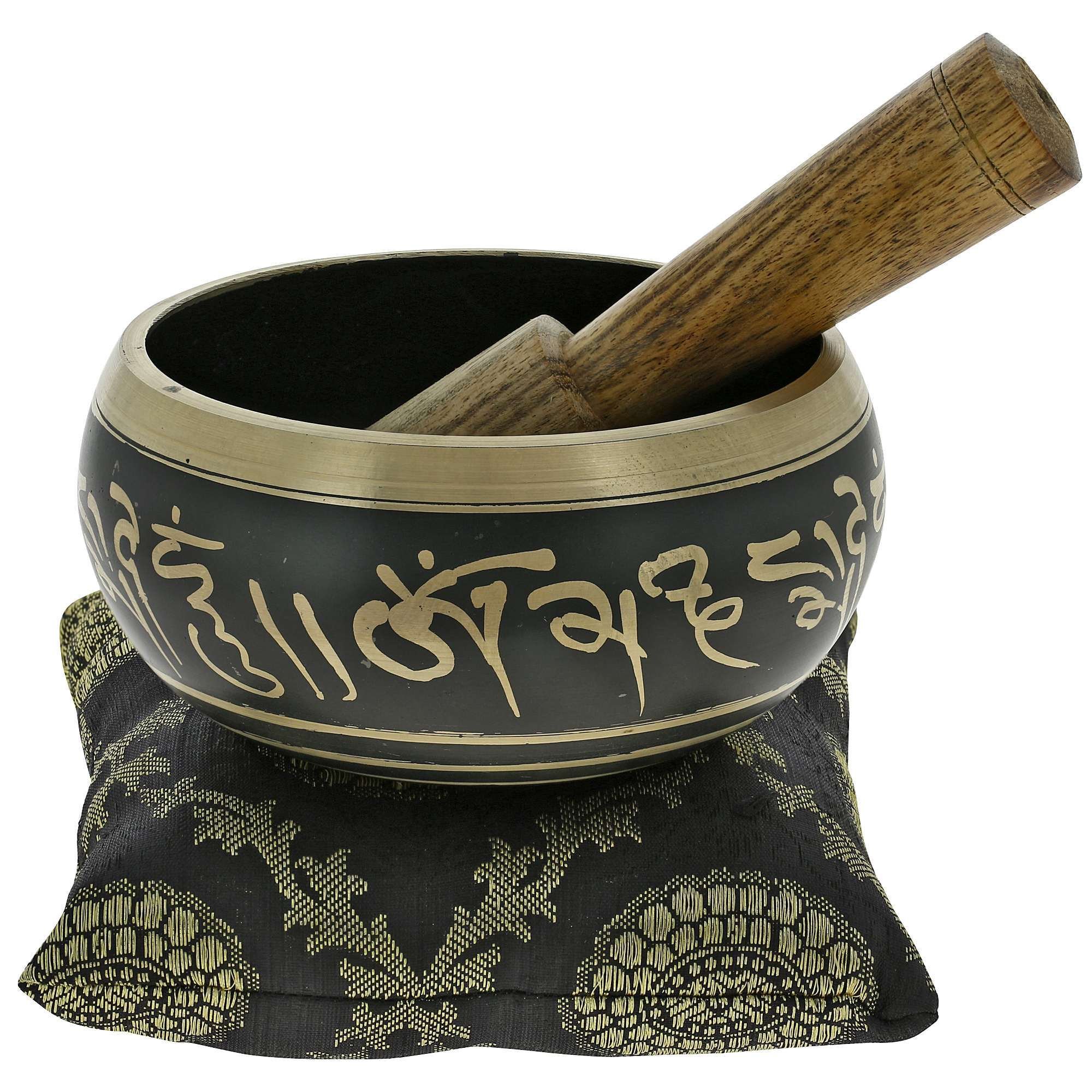 AjunyBlack Buddhist Singing Bowl Hand Painted Comes Stick And Cushion Ideal For Meditations And Sound Healing 4 Inch