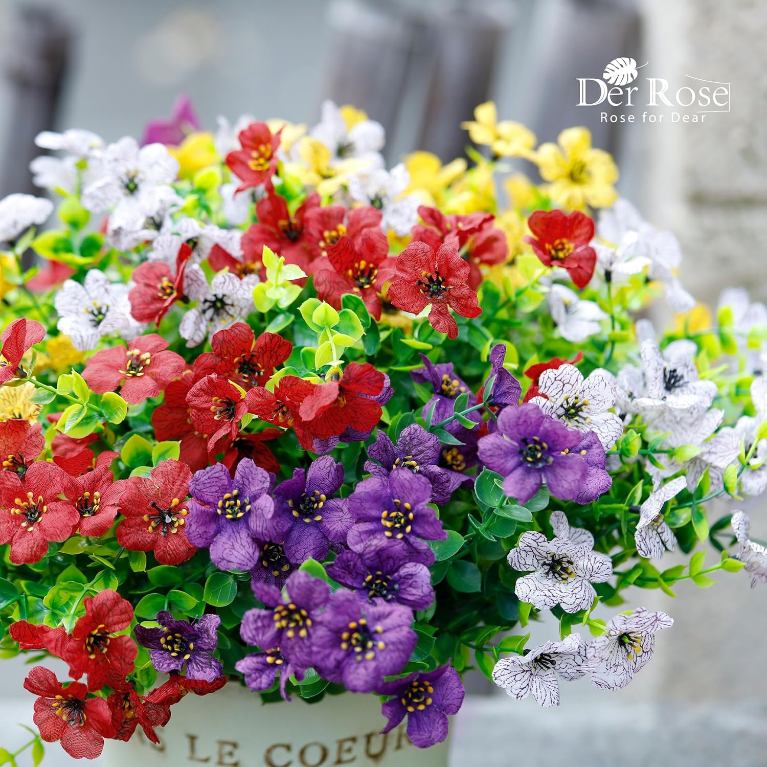 Der Rose 24 Pack Artificial Plants for Outdoors Fake Flowers Spring Decoration Silk Colorful Daisy UV Resistant for Home Porch Garden Decor - Image 3