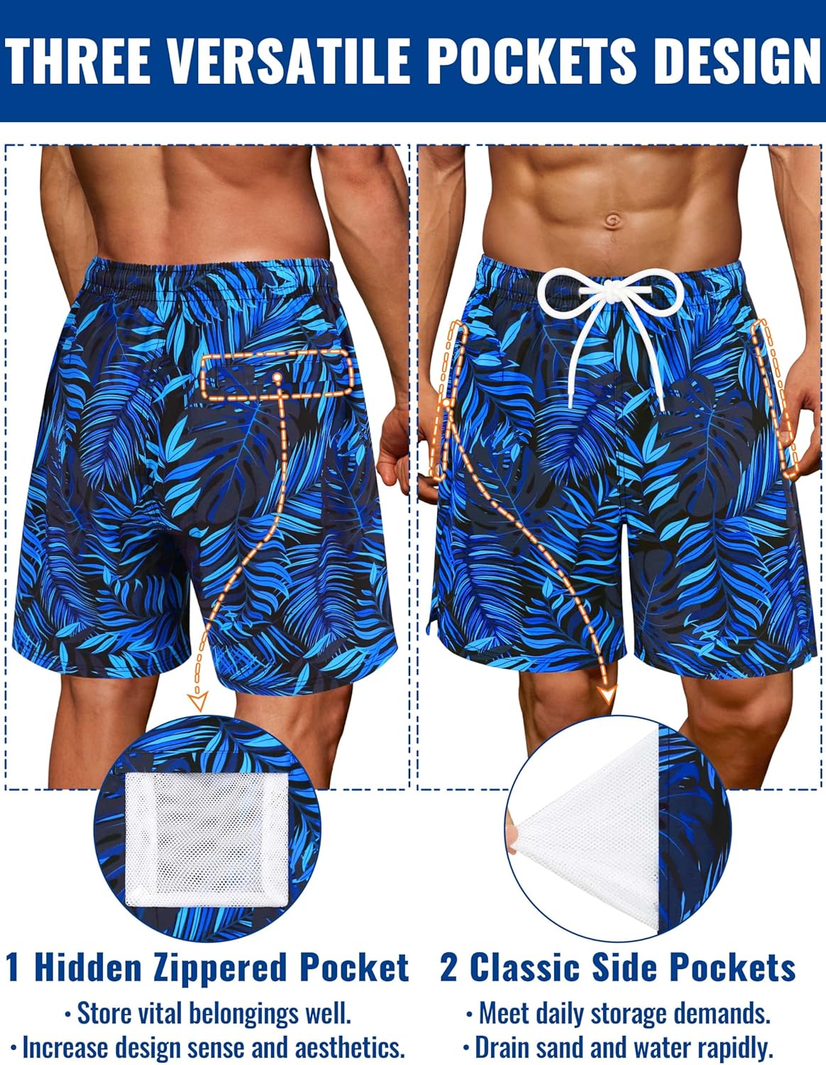 Sarfel Mens Swim Trunks with Compression Liner Mens Bathing Suit 7 Inch Inseam Men's Board Shorts Quick-Dry Swim Shorts Men - Image 2