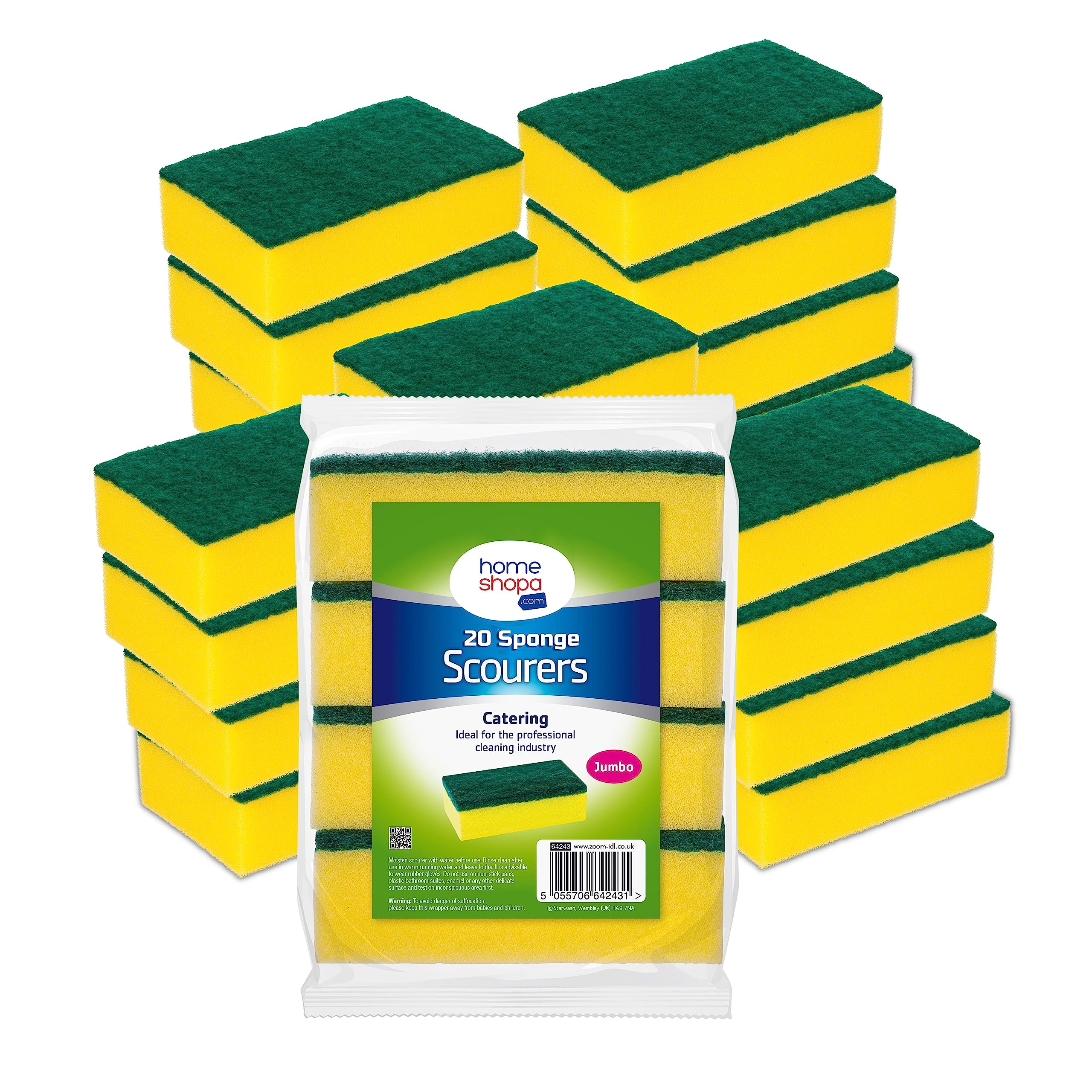HOMESHOPA Heavy Duty Scrub Sponges, 20 Pack Catering Sponges Scourers, Non-Scratch Washing Up Scrubbing Dual Sided Dishwashing Cleaning Scourer, Reusable Scrub Pads for Kitchen Bathroom Pots Pans