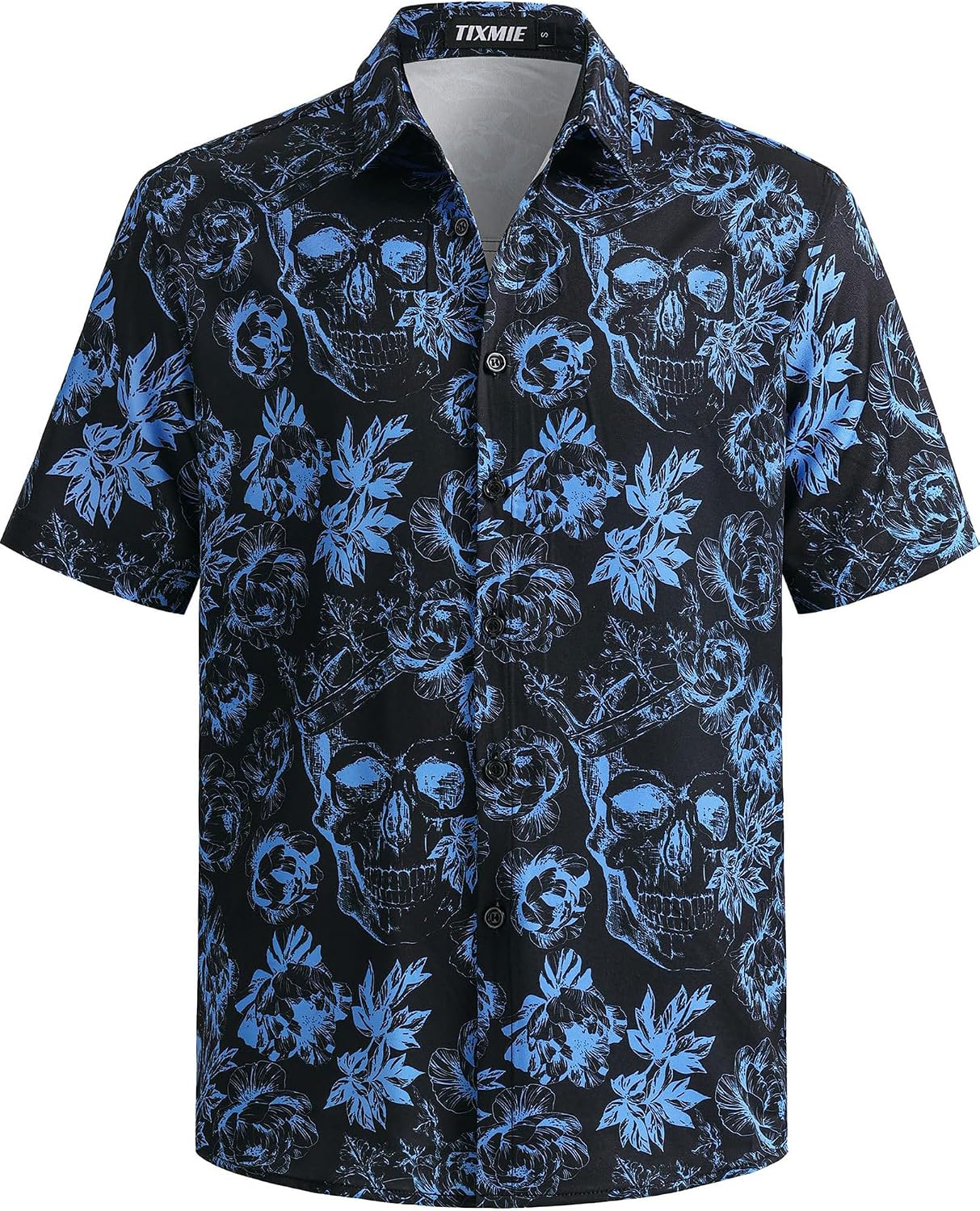 Mens Hawaiian Skull Floral Shirt Short Sleeve Button Down Funny Skeleton Holiday Shirts Casual Tropical Shirt