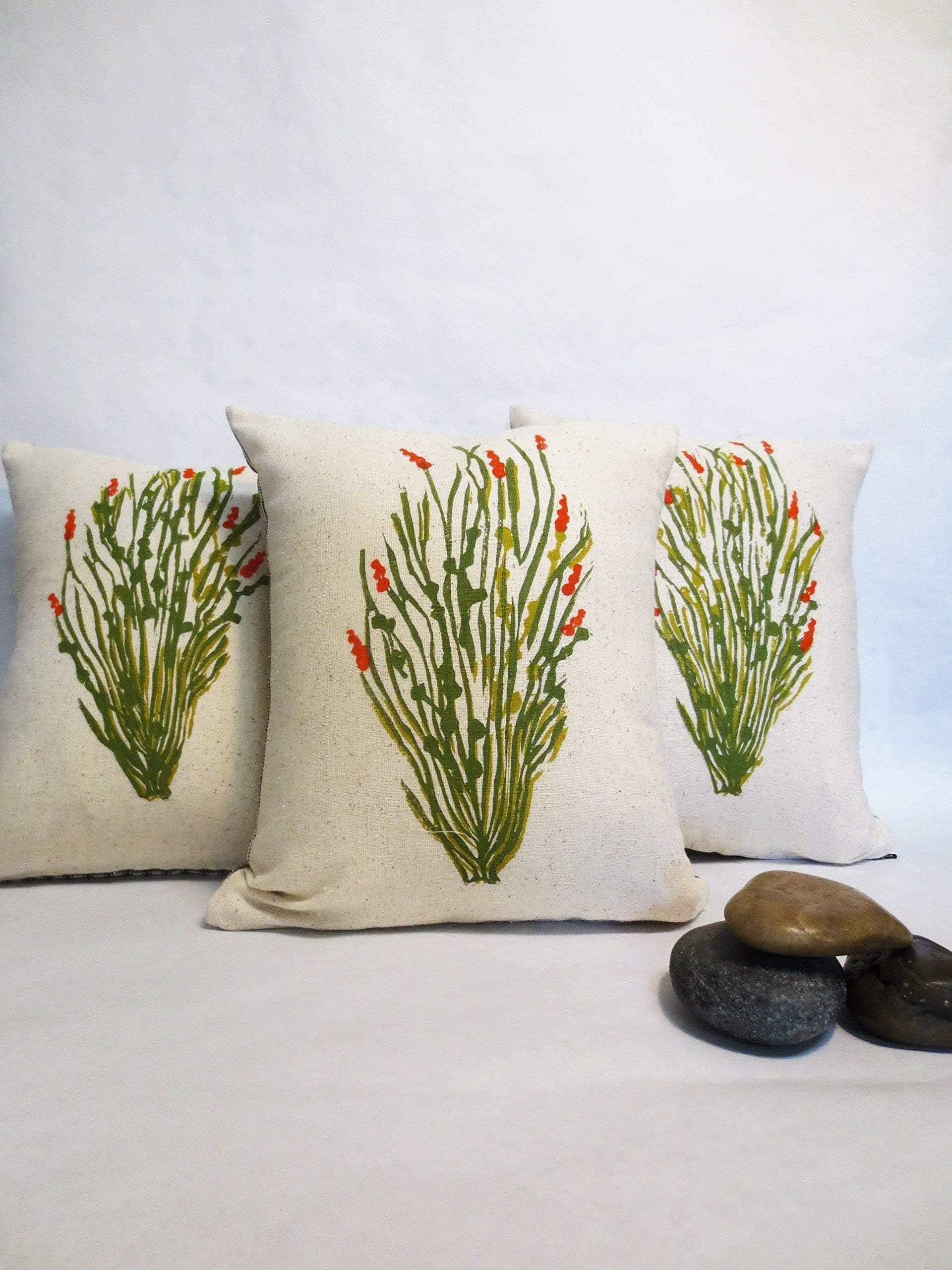 Hand printed Ocotillo Cactus Pillow