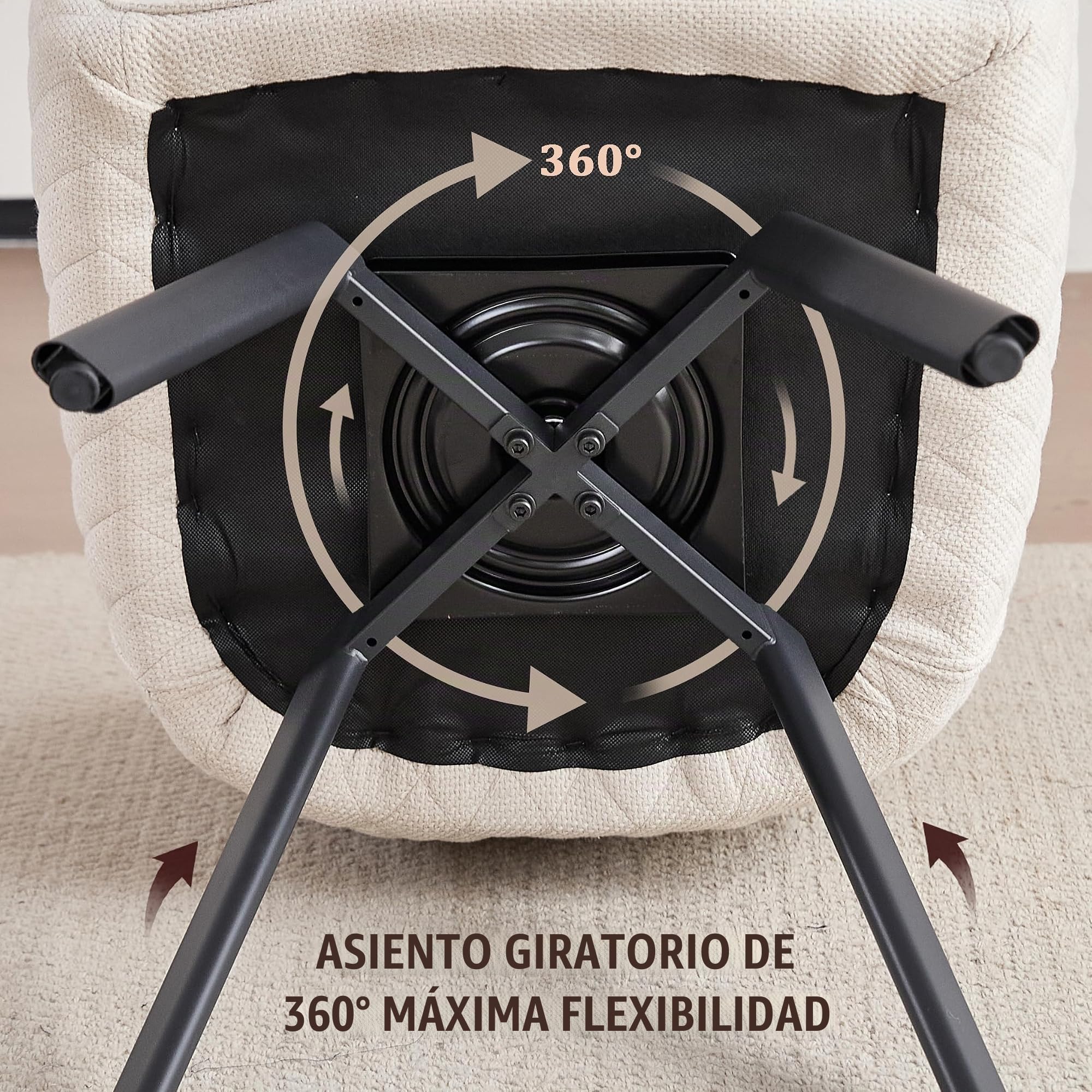 Sillas de Comedor Giratorias Pack de 2, Butacas Tapizadas con Reposabrazos, Moderna de Tela y Metal, para Salón, Beige