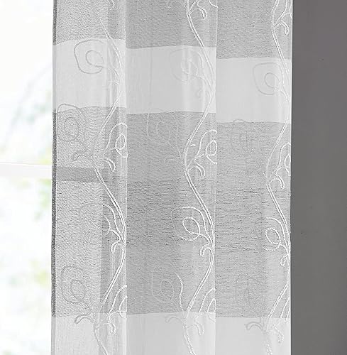 Miniatura 3 de Dainty Home Silvia - Par de paneles de ventana de chenilla bordados florales de 76 x 96 pulgadas, color plateado