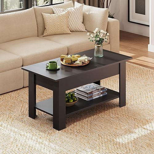 Miniatura 22 de WLIVE Mesa auxiliar, mesa de centro elevable de 47 pulgadas con compartimento oculto y 2 estantes de almacenamiento para sala de estar, espresso