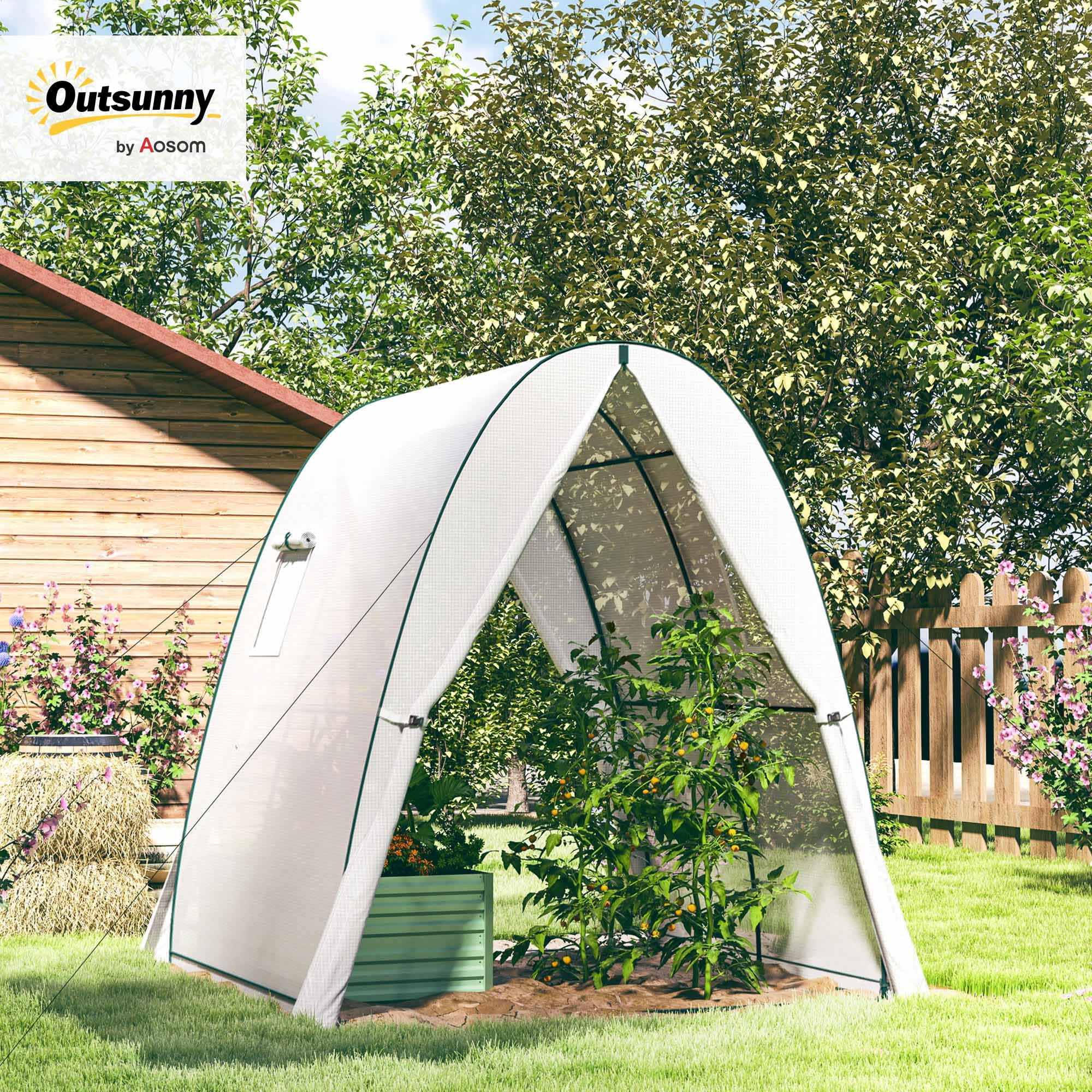 Outsunny Serre de Jardin PE Bâche 140 g/m² 180 x 180 x 200 cm Blanc | Serre de Balcon, Châssis en Acier, 2 Portes Zippées Enroulables, pour Légumes Plantes Fleurs, Intérieur et Extérieur