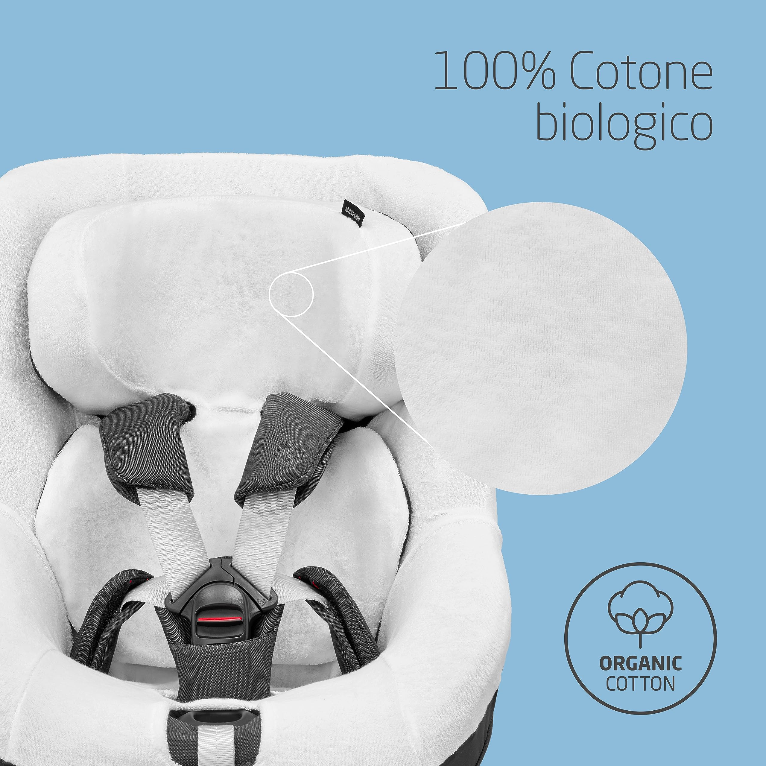 Maxi-Cosi Rivestimento Seggiolino, Fodera estiva in cotone biologico per Pearl 360 e Mica (Eco), Copriseggiolino auto, 100% cotone naturale traspirante, lavabile in lavatrice, bianco naturale