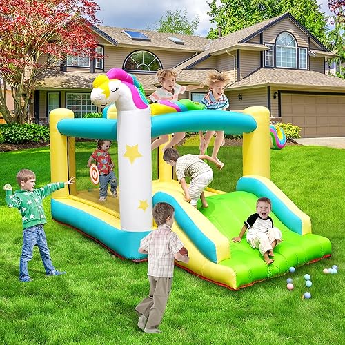 Step4fun Casa inflable para rebotar, casa inflable para niños para exteriores e interiores, gran regalo para niños pequeños con aro, juego de