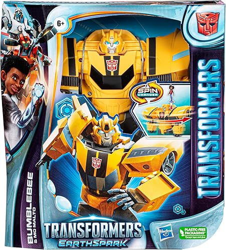Miniatura 3 de Transformers Toys EarthSpark Spin Changer Bumblebee - Figura de acción de 8 pulgadas con figura de Mo Malto de 2 pulgadas, juguetes robot para
