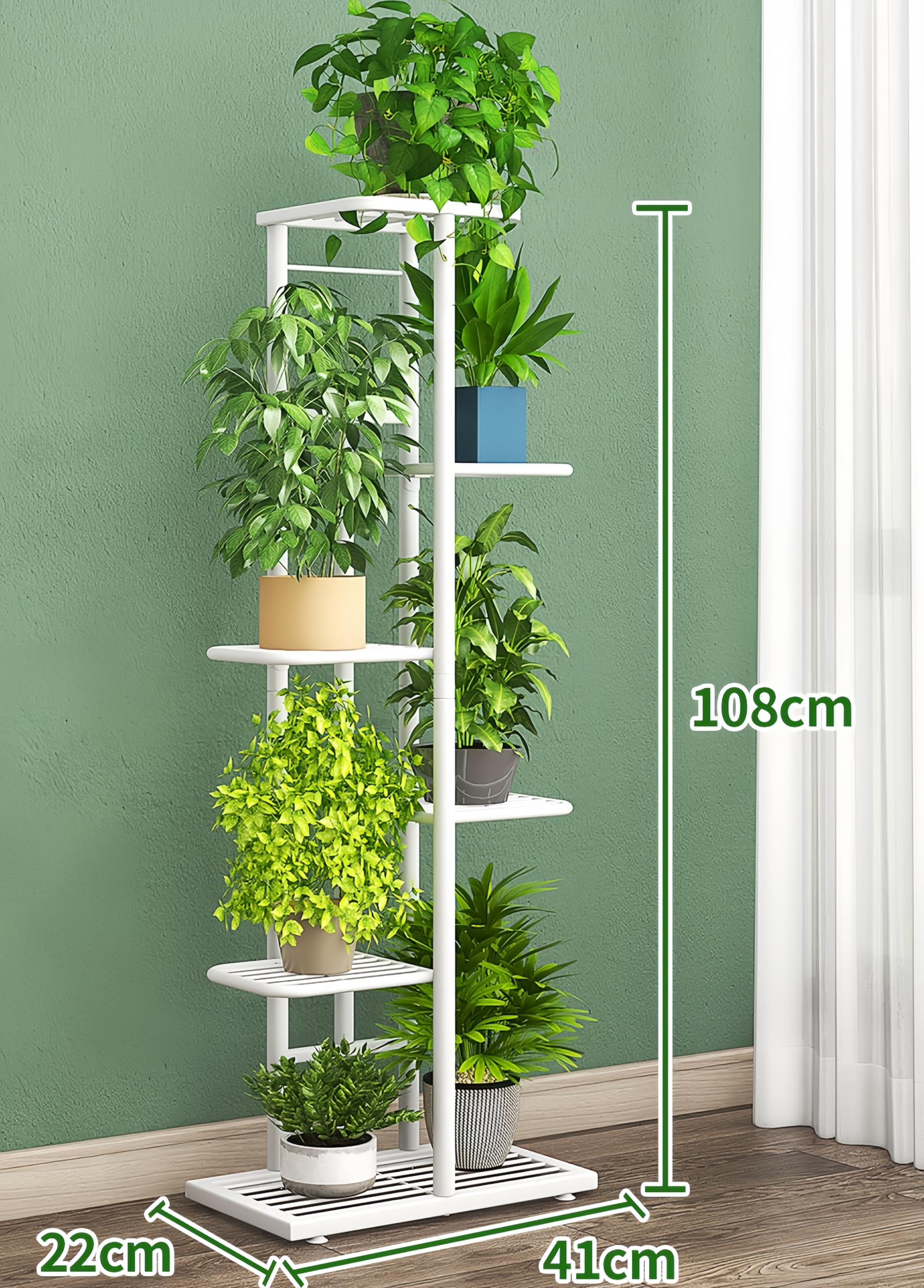 Uwenkjie White 6-story metal indoor and outdoor flowerpot storage rack, capable of accommodating 7 pots - Image 2