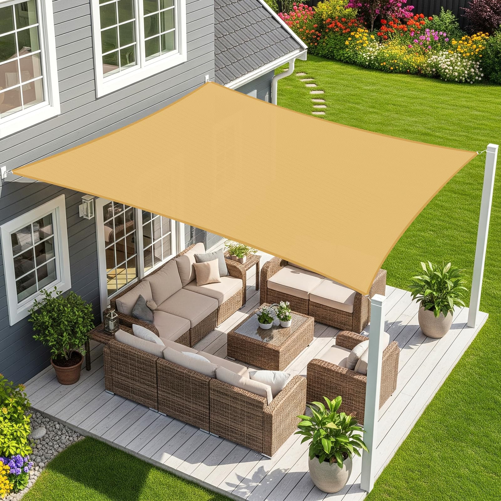 Zonnezeil, waterdicht, rechthoekig, 300 x 550 cm, zonnezeil voor de tuin, zonwering, uv-bescherming, buitenzeil voor tuin, terras, balkon, paviljoen, wit