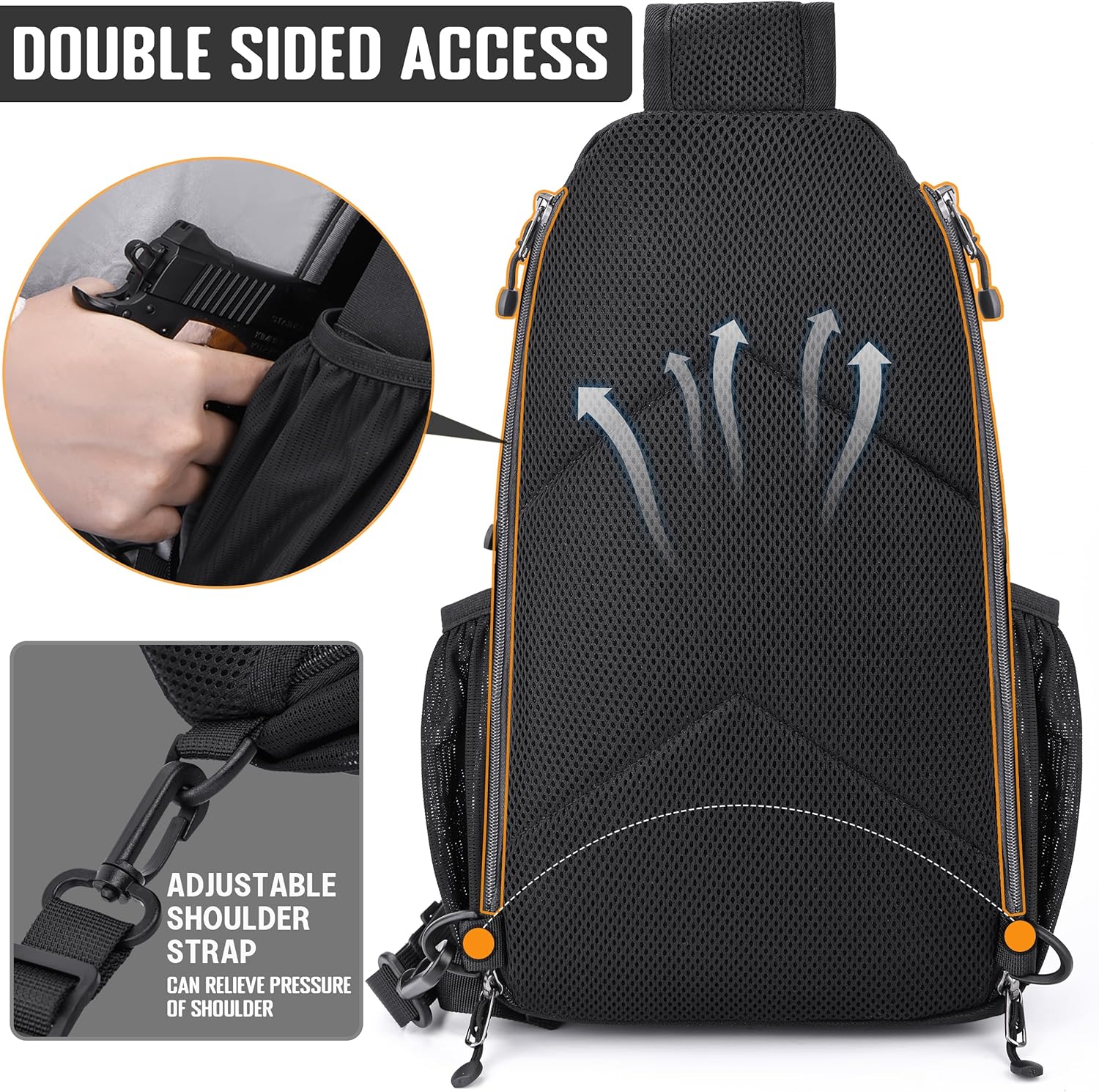 DEYACE Concealed Carry Bag for Men, YKK Zippers Large Crossbody Sling Backpack edc Bag with Gun Holsters, Travel Hiking Chest Pack Daypack