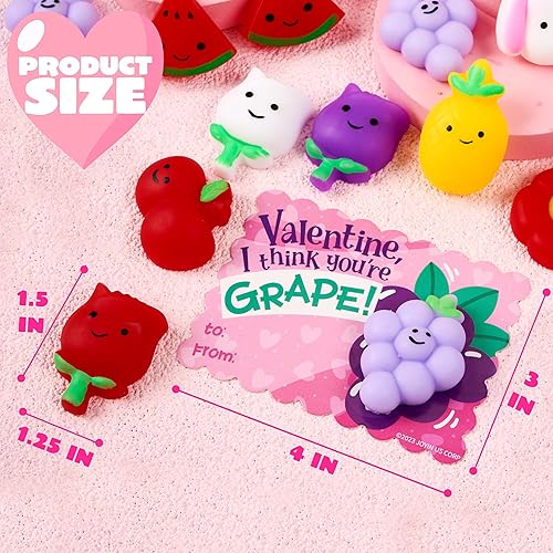 Miniatura 6 de JOYIN Paquete de 30 tarjetas de regalo para el día de San Valentín con juguetes esponjosos Mochi de frutas, juguetes para aliviar el estrés,