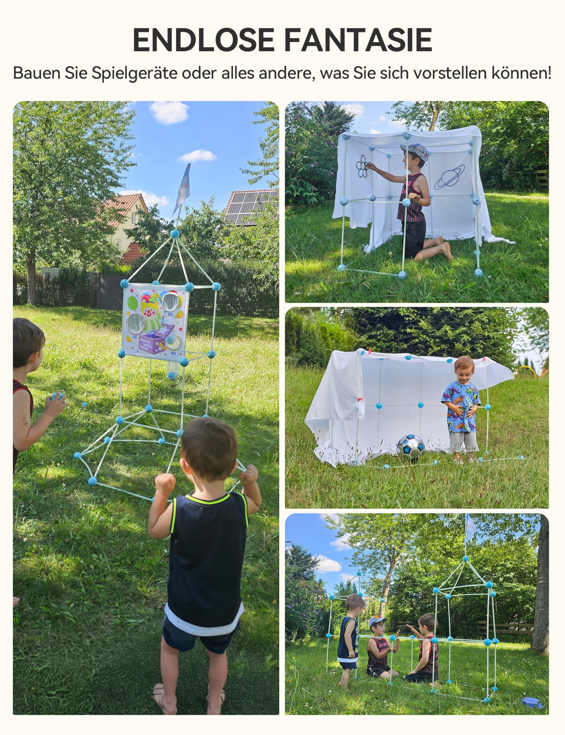 besrey Höhle Bauen Kinder – 144PCS Konstruktionsspielzeug mit Wurfspiel, Kinder Höhle, Outdoor Garten Spielzeug, Kreatives Bauset für Indoor/Outdoor, XXL Bausteine, Höhlenbauset | STEM Konstruktionsspielzeug mit Wurfspiel & Nachtleuchtende Höhlenbauset