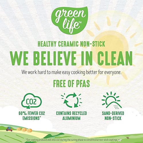 Miniatura 3 de GreenLife Artisan Healthy Ceramic - Juego de sartenes antiadherentes de 8 y 10 pulgadas, mango de acero inoxidable, inducción, sin PFAS, apto para