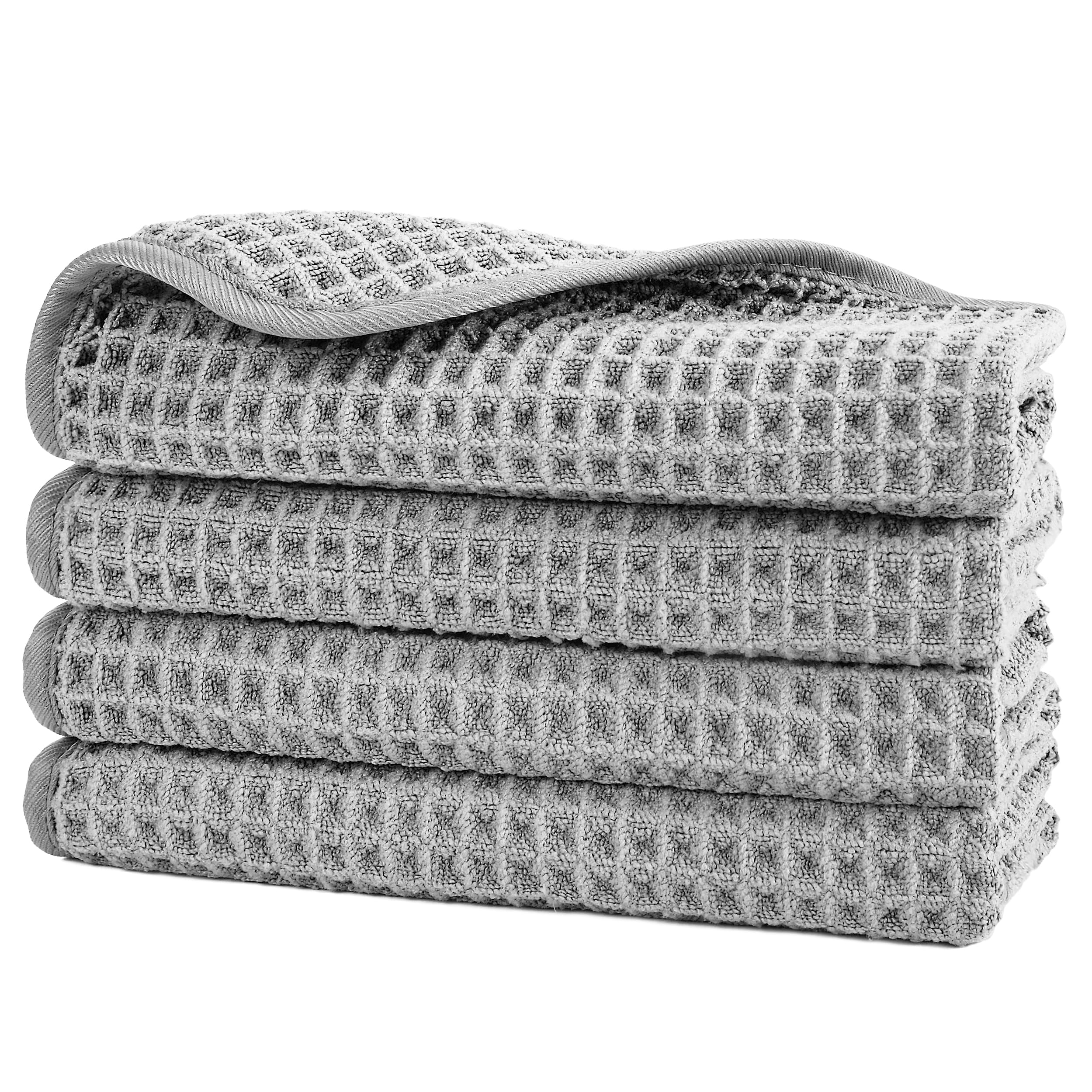 POLYTE 430 gsm Microfibre Lint Free Washcloth Face Towel, 33 x 33 cm, 4 Pack (Waffle Weave)
