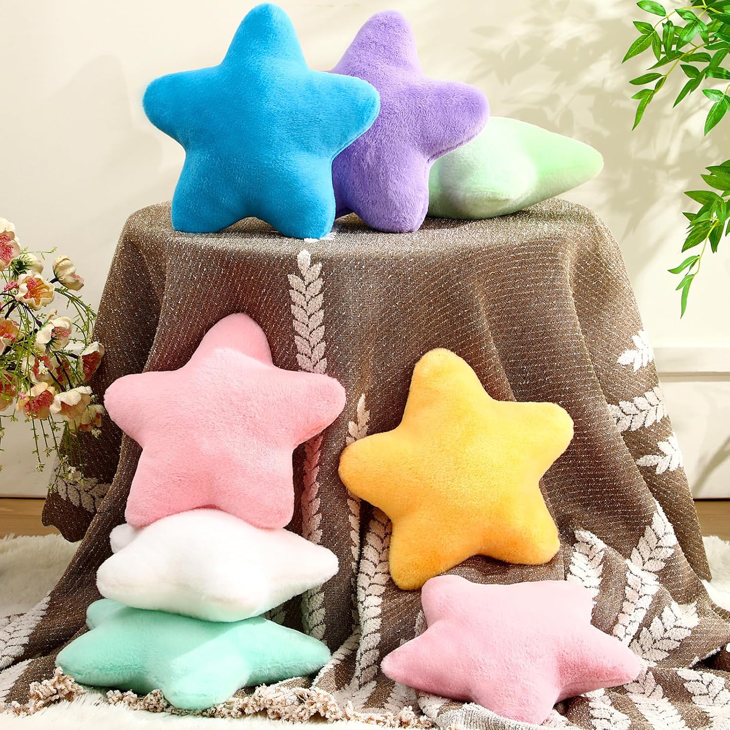 8 Pack Star Shaped Throw Pillow Gifts Decorations Mix Star Plush for Bed Sofa Cute Throw Pillow Plush for Floor Room Sleepover Bedroom Living Room(Cute)