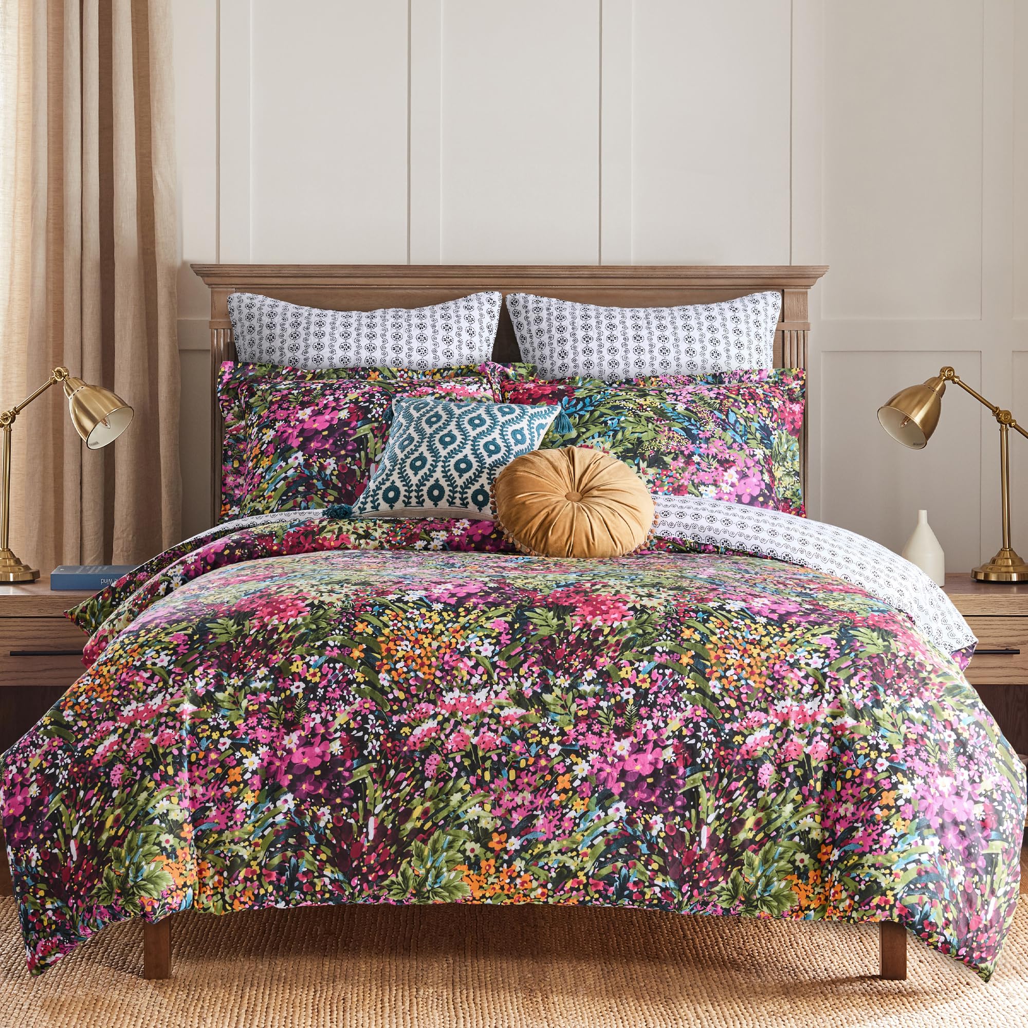 Levtex Home - Basel Comforter Set - Full/Queen Comforter (90x94in.) + Two Standard Pillow Cases (26x20in.) - Multicolor Floral - Cotton