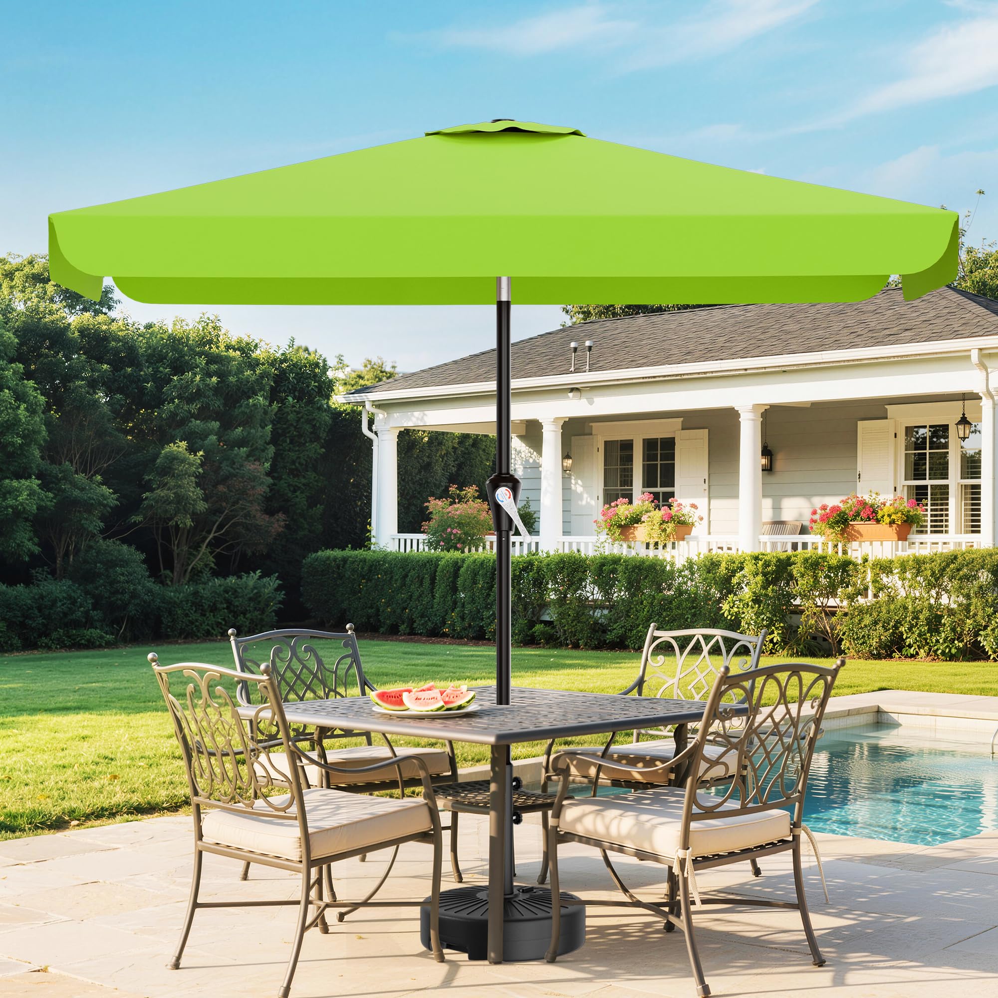 AreShark 6.5 x 10 FT Rectangular Valance Patio Umbrella, Outdoor Umbrella with Tilt and Crank, Market Table Umbrellas W/ 6 Ribs UV Protection for Garden, Deck, Backyard Pool, Apple Green