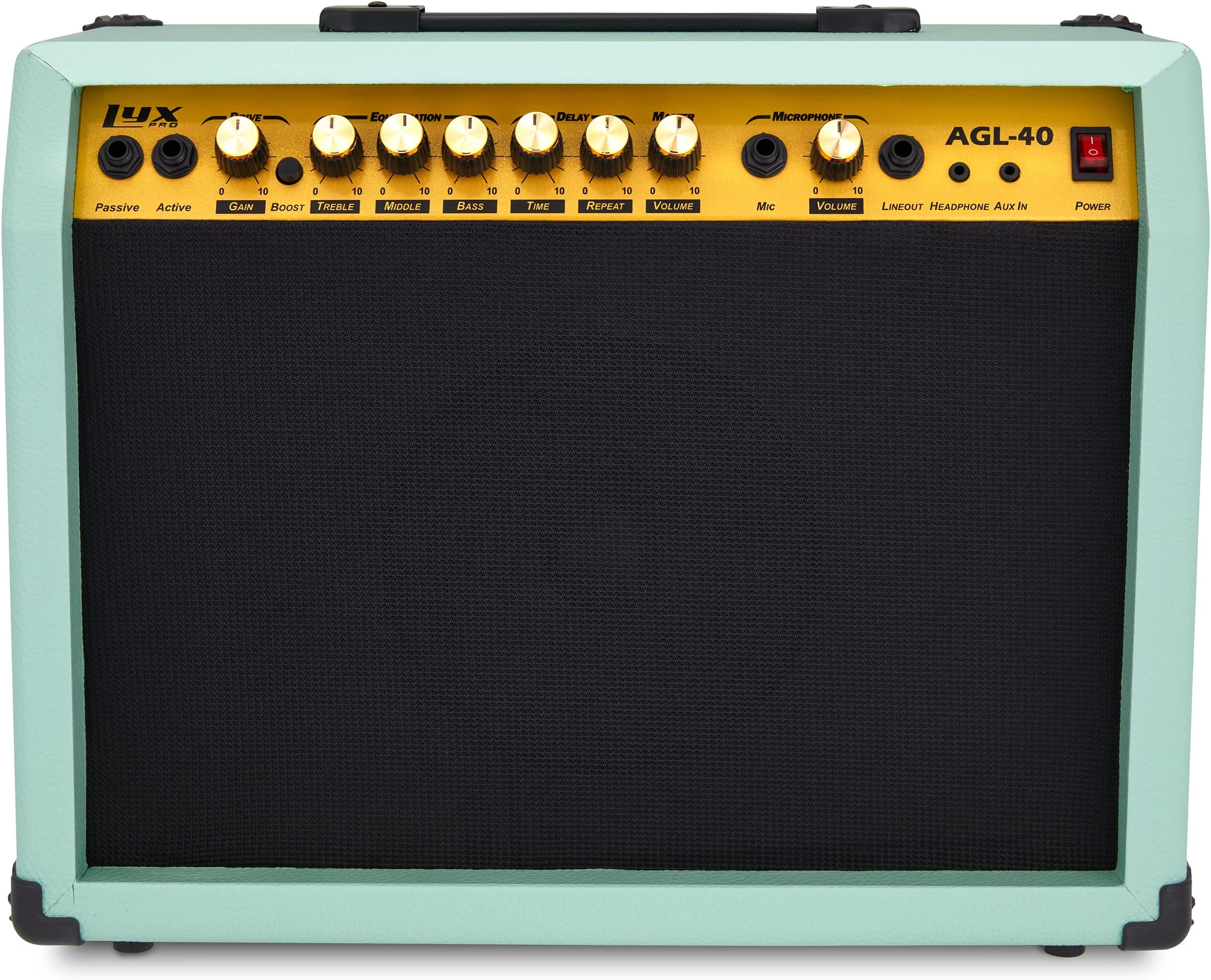 LyxPro 40 Watt Electric Guitar Amplifier | Solid State Studio Amp with 8” 4-Ohm Speaker, Custom EQ Controls, Drive, Delay, ¼” Passive/Active/Microphone Inputs, Aux in & Headphone Jack - Green