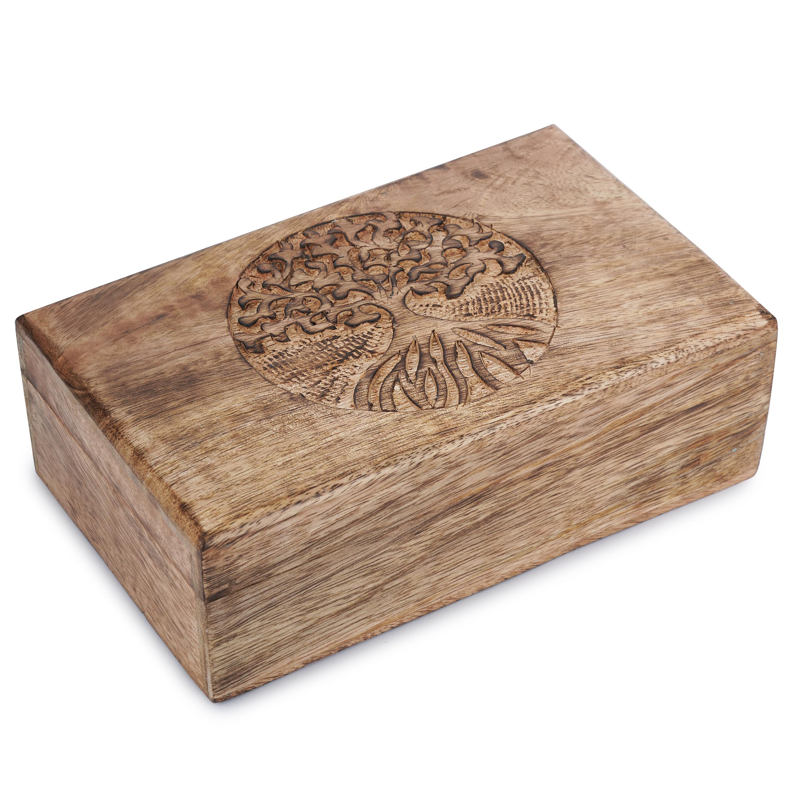 Ajuny Brown Centre Tree Wooden Keepsake Box 10 X 6 Inch, Hand Carved Decorative Jewellery Box, Vintage Treasure Chest Trinket Storage Organiser, Travel Holder Gift For Home Décor