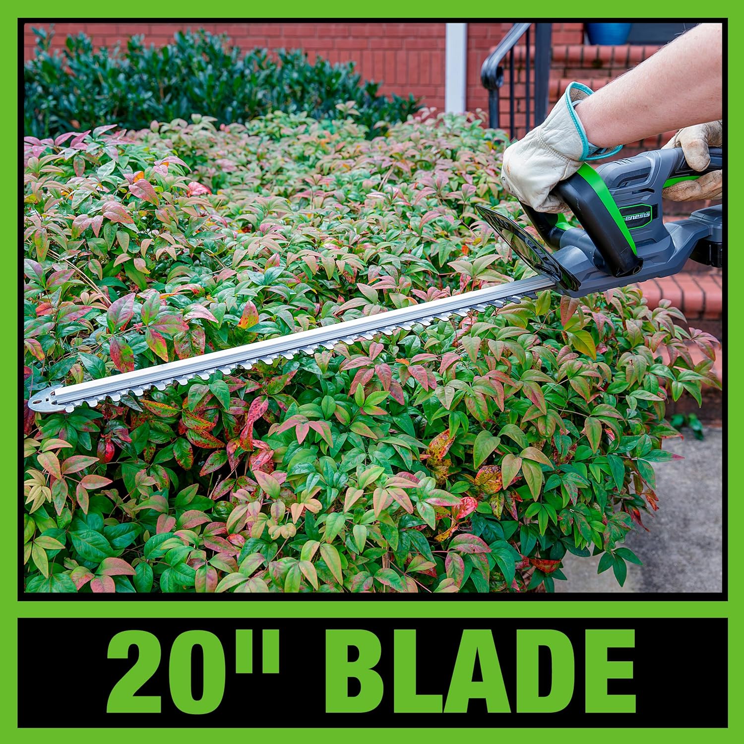 Genesis 20V Cordless Hedge Trimmer 20 inch Steel Blade, Double Sided Dual Action Blades, 2.0Ah Battery, Quick Charger, Blade Cover (GLGHT20B)