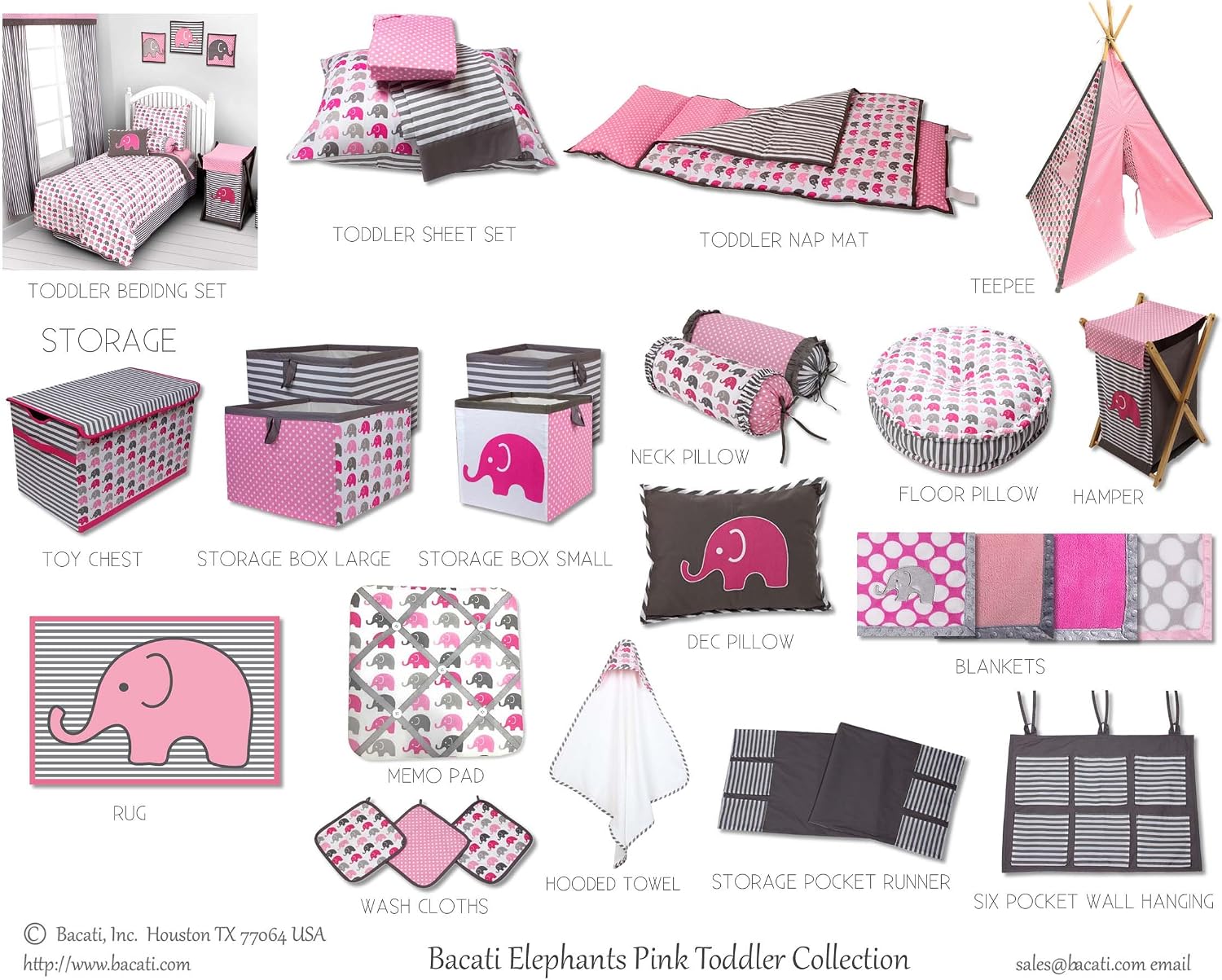 Bacati Collapsible Storage Hamper, Elephants, One Size 18 x 13 x 13 inches