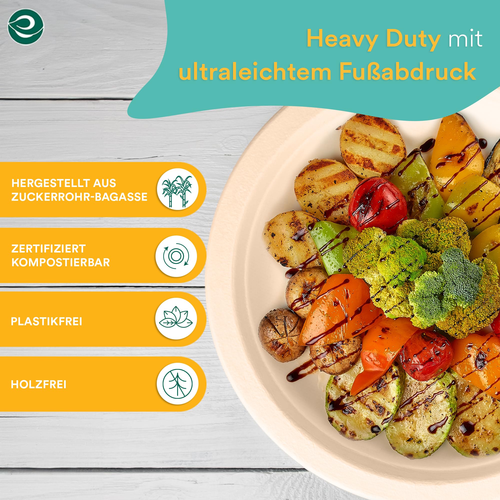 ECO SOUL Pappteller(25 cm) 10" Einwegteller, Natürlich(1000-Stück) | Nachhaltige Alternative, 100% kompostierbar, Extra stabildeal für den täglichen Gebrauch, Premium Qualität, 1000er Pack