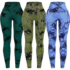 OVESPORT 3 Pack Tie Dye Seamless High Waisted Workout Leggings for Women Scrunch Butt Lifting Yoga Gym Athletic Pants X-Large 3pack-blue/Green/Cyan