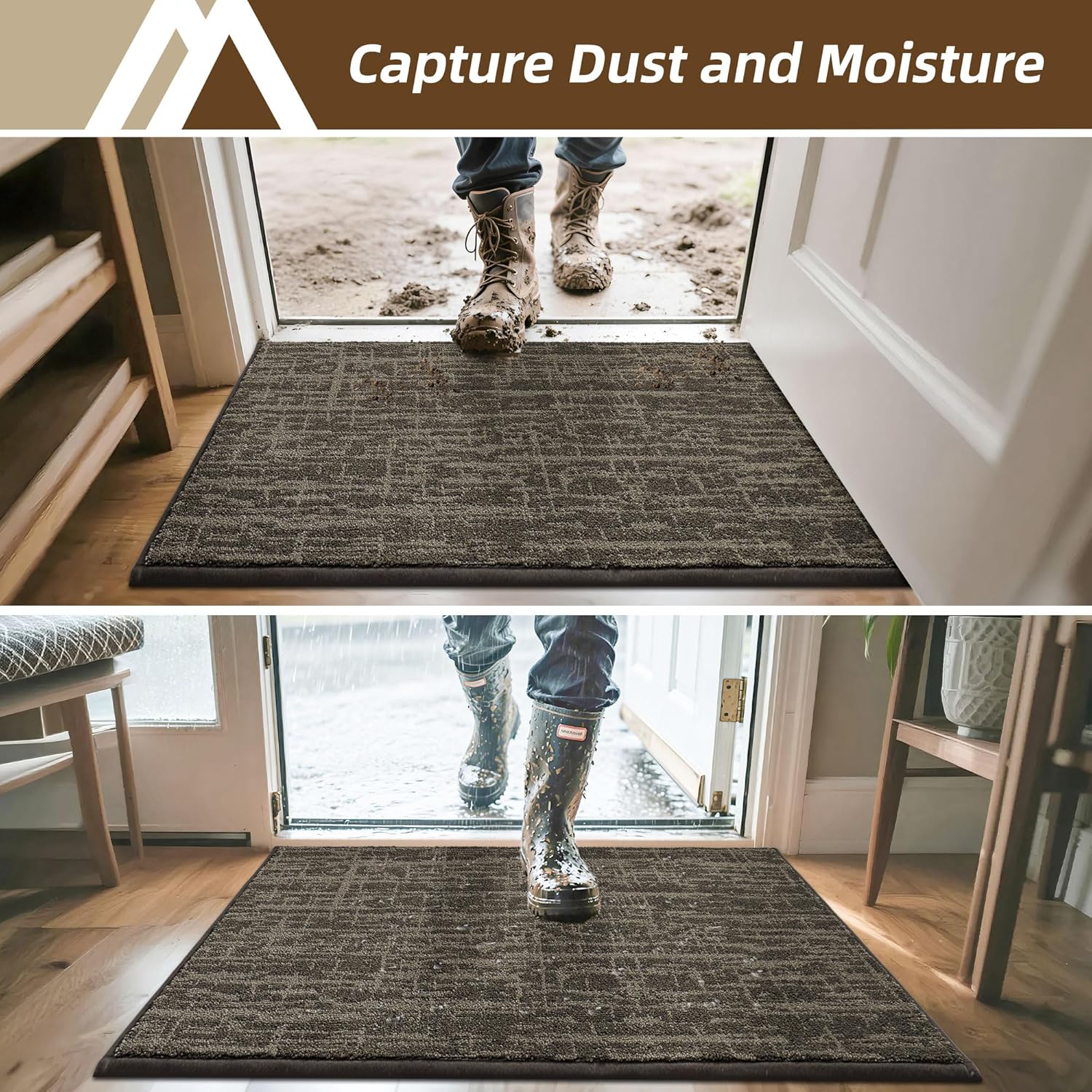 COSY HOMEER-Dirt-Trapper-Door-Mat 32"x48" Non-Slip Entryway Rugs,Washable Welcome Mat,Absorbent Entrance Mats,Low Pile Dog Door Mats for Front Back Doomats and Wet Shoes,Light Brown