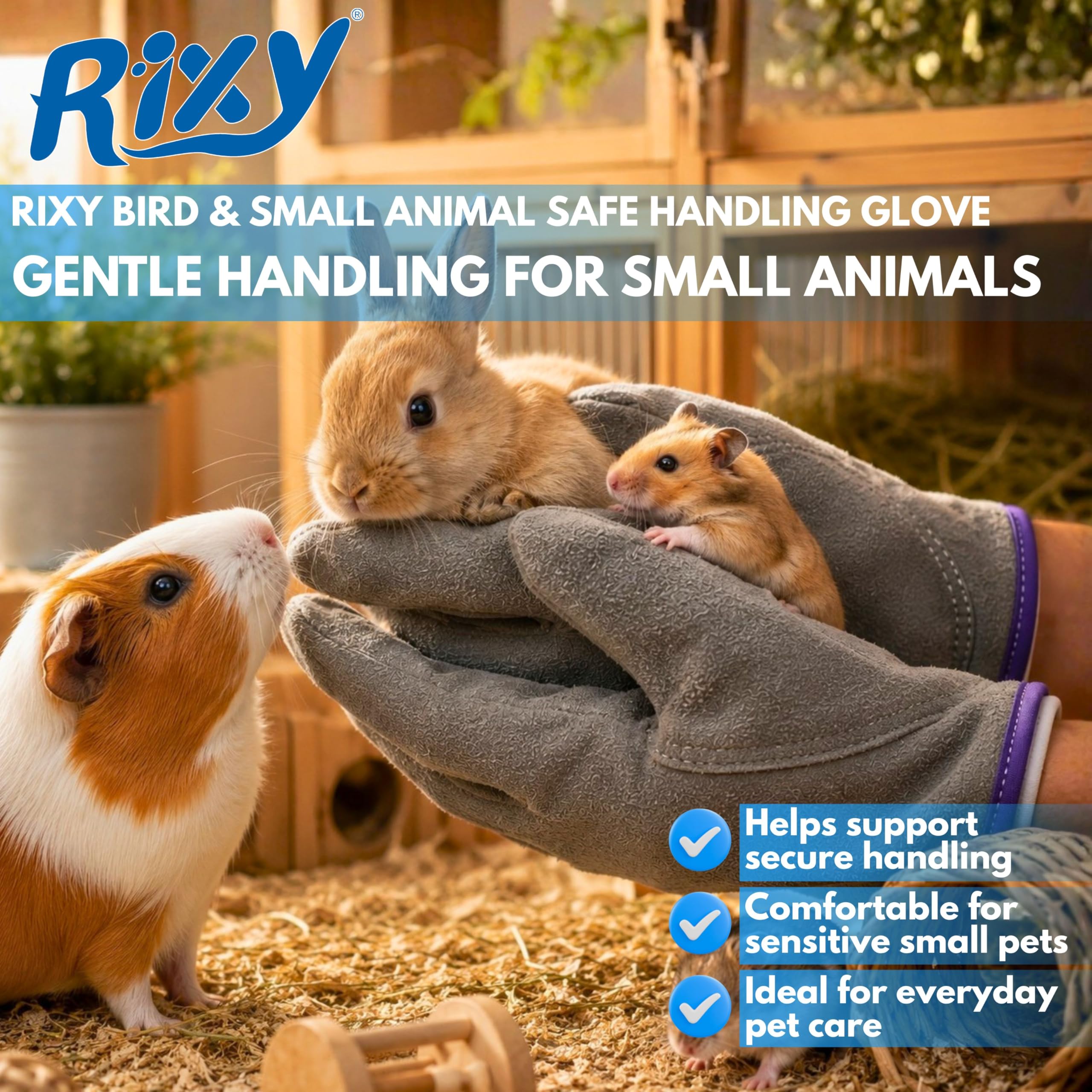 Rixy Bird & Small Animal Safe Handling Glove (1 Pc) | Anti Bite Protective Leather Pet Handling & Catching Gloves for Birds, Rabbits, Hamsters & Guinea Pigs | For Daily Comfort & Cage Care 1