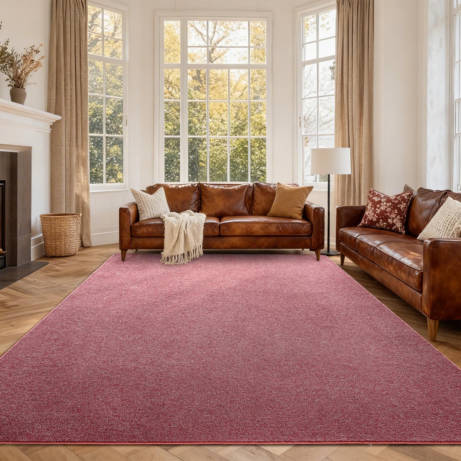 Photo 1 of FinRe?c 6x9 Washable Area Rugs for Bedroom Living Room, Low Pile Thin Rug Solid Color, Non-Slip Carpet Indoor for Home Decor (Red/White)