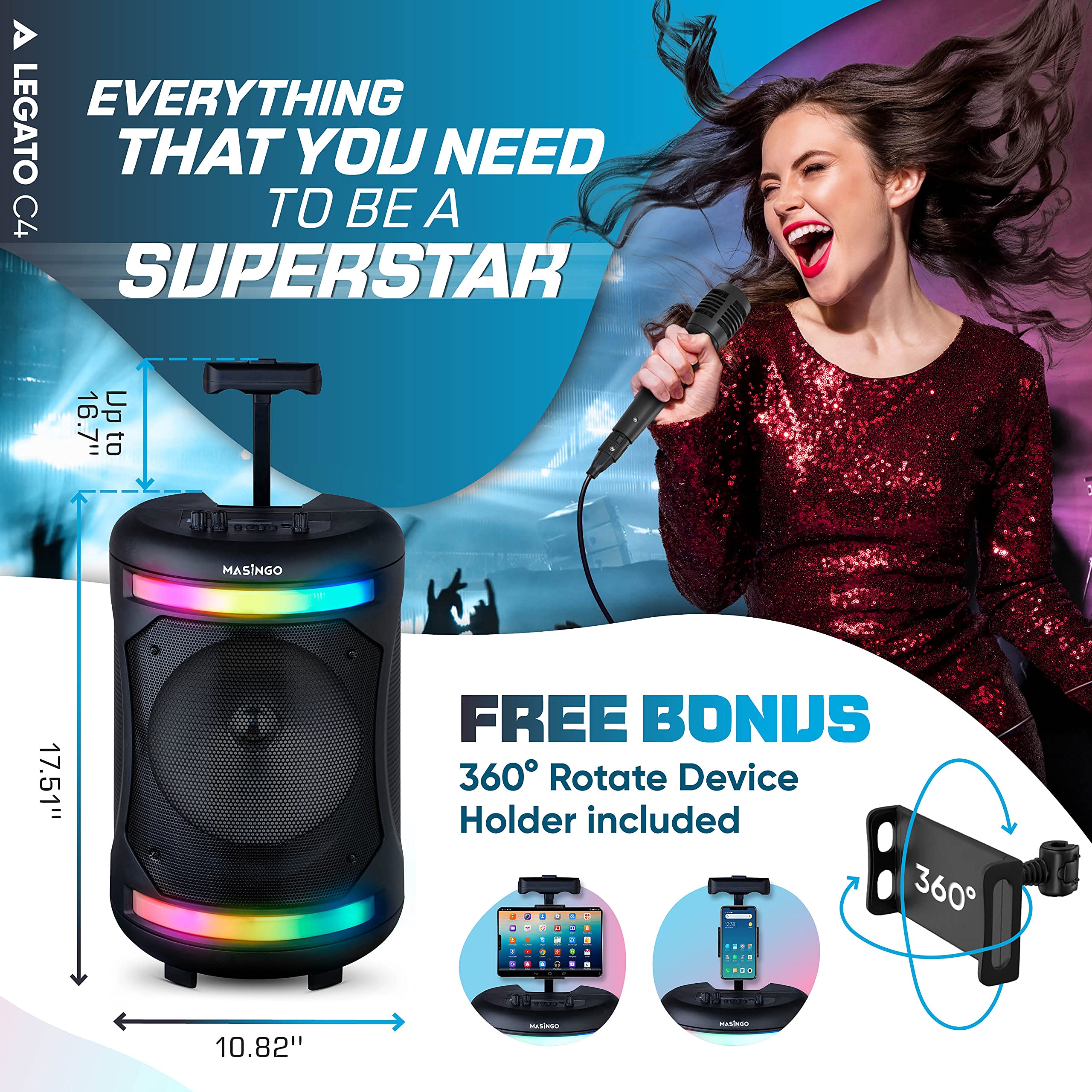 Bluetooth Karaoke Machine Portable Singing Equipment Set with Wired Karaoke Microphone PA
