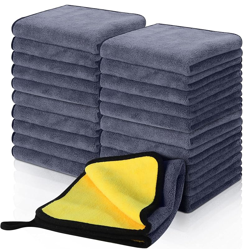 Kit de Panos de Microfibra para Secagem Automotiva 800 GSM Cinza e Amarelo, 20 unidades