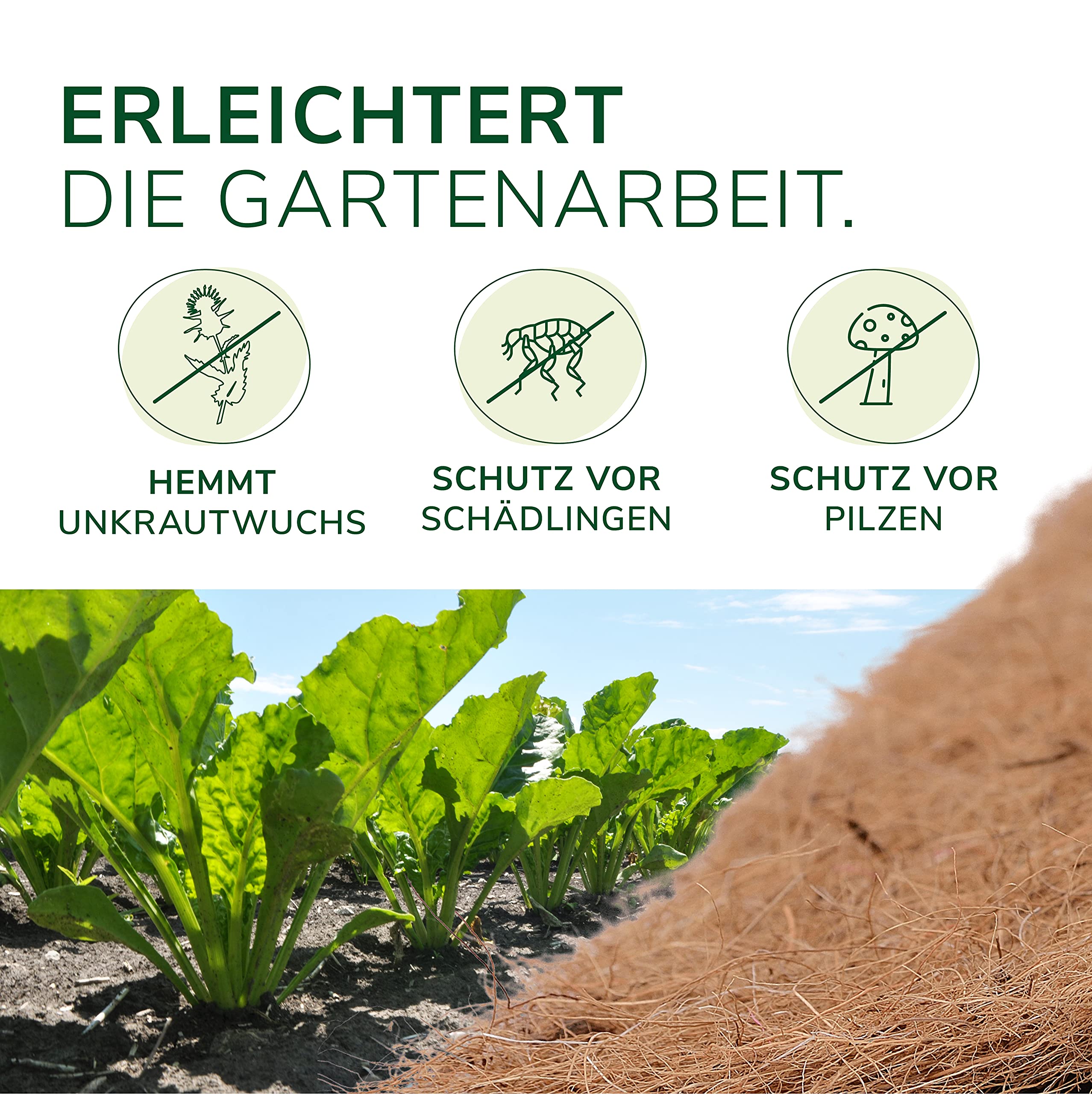 Natursache Kokos Unkrautschutz-Matte auf biobasierter PLA Folie 1,00 x 10,00m I Ideal als Unkrautschutz, zum Anlegen von Beeten, zur Anzucht von Pflanzen & als Winterschutz für Pflanzen