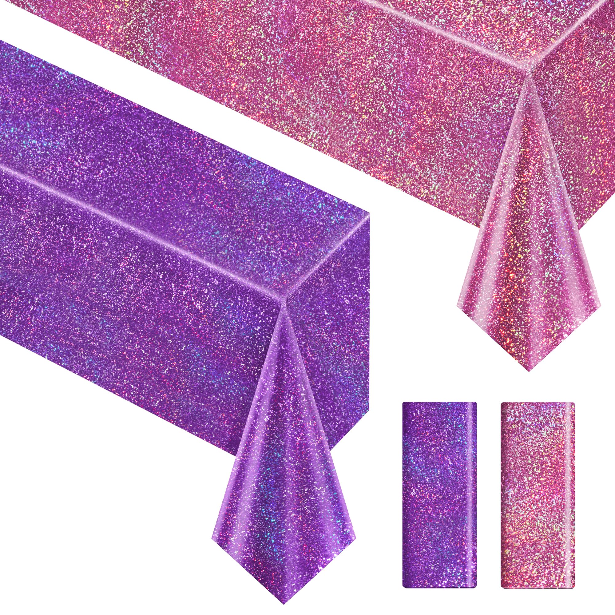 Just Shimmer 2 Pieces Pink &amp; Purple Holographic Tablecloth 40" x 108" Party Decoration Birthday Party Table Decor Iridescence Plastic Table Cloth for Halloween Bachelorette Supplies