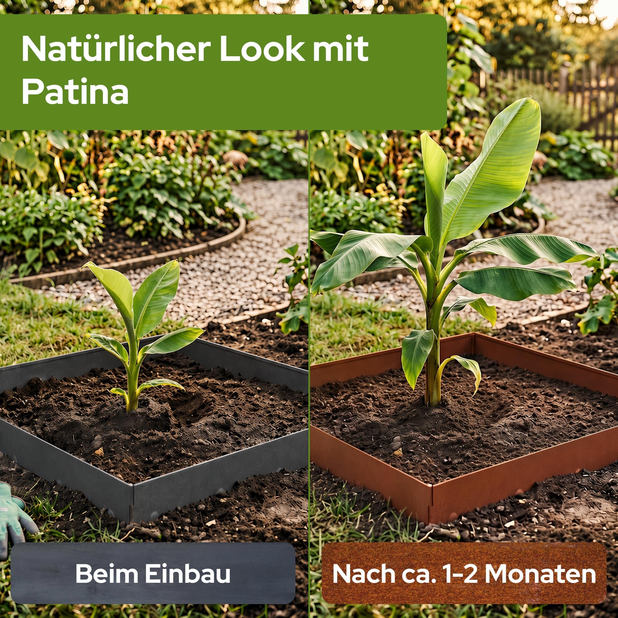 Arebos Cortenstahl Rasenkante 10m Set – Beeteinfassung & Mähkante Metall 10cm hoch, 1,5mm dick | Beetbegrenzung & Rasenbegrenzung Garten | Flexible Rasenkante | wetterfest