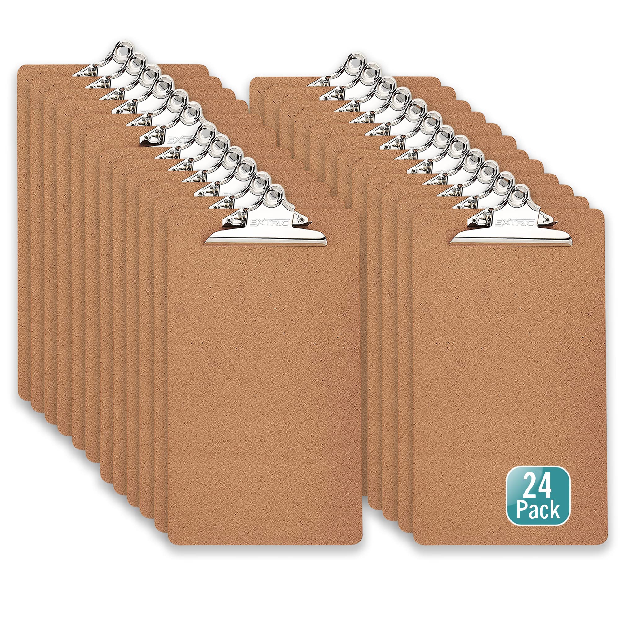 24 Clipboards Standard A4 Letter Size, 9x12.5 inch Wooden Clipboard with 6" Metal Clip, Hardboard, Fits 8.5 x 11 Inch Paper, Bulk Pack