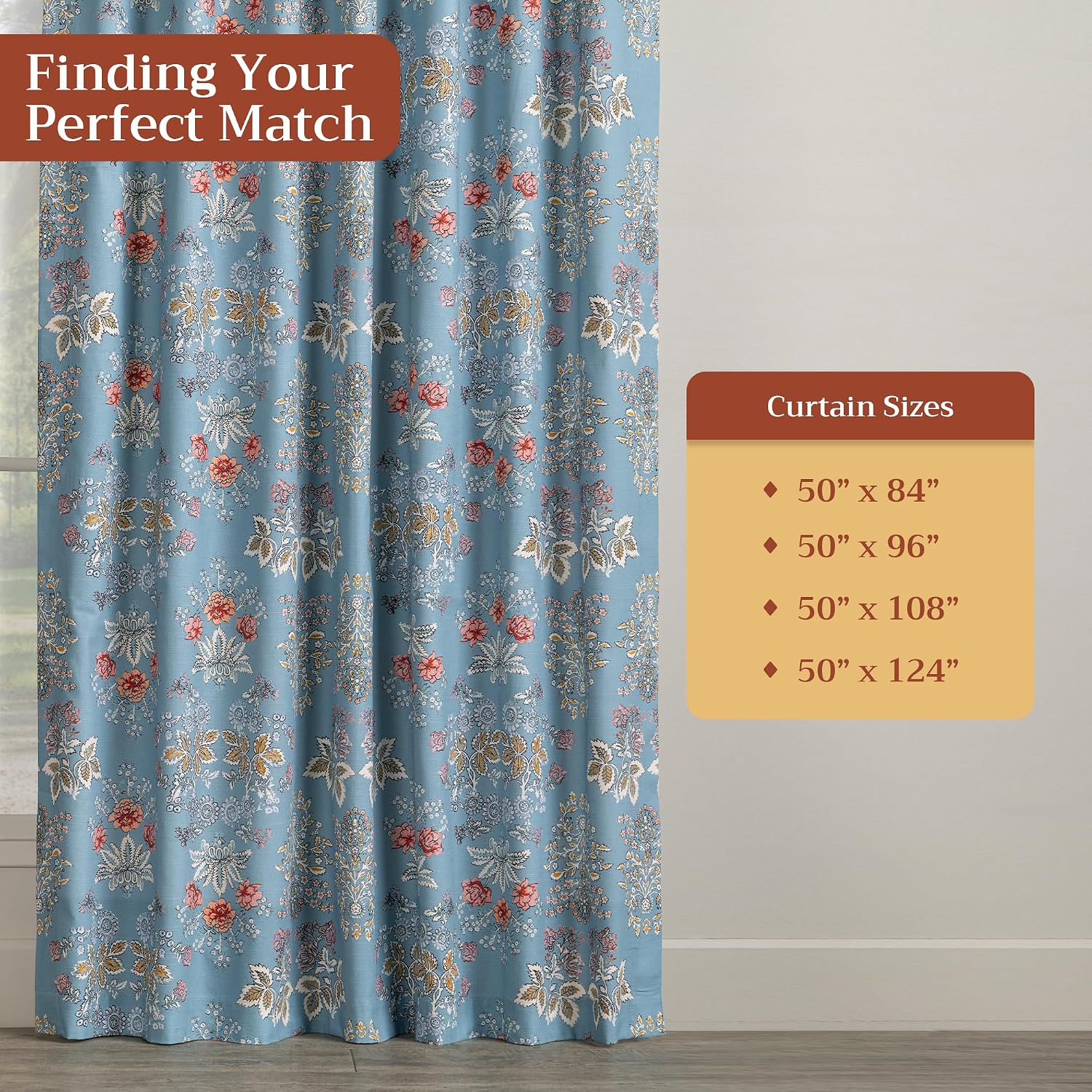 Maison d' Hermine Curtains for Living Room 100% Cotton 84 inch Length One Panel Light Filtering Curtains for Windows with Rod and Loop Pockets Gifts for Mothers Day (Marquise - Blue, 50" W x 84" L) 110 - Marquise - Blue 50"W x 84"L (Pack of 1)